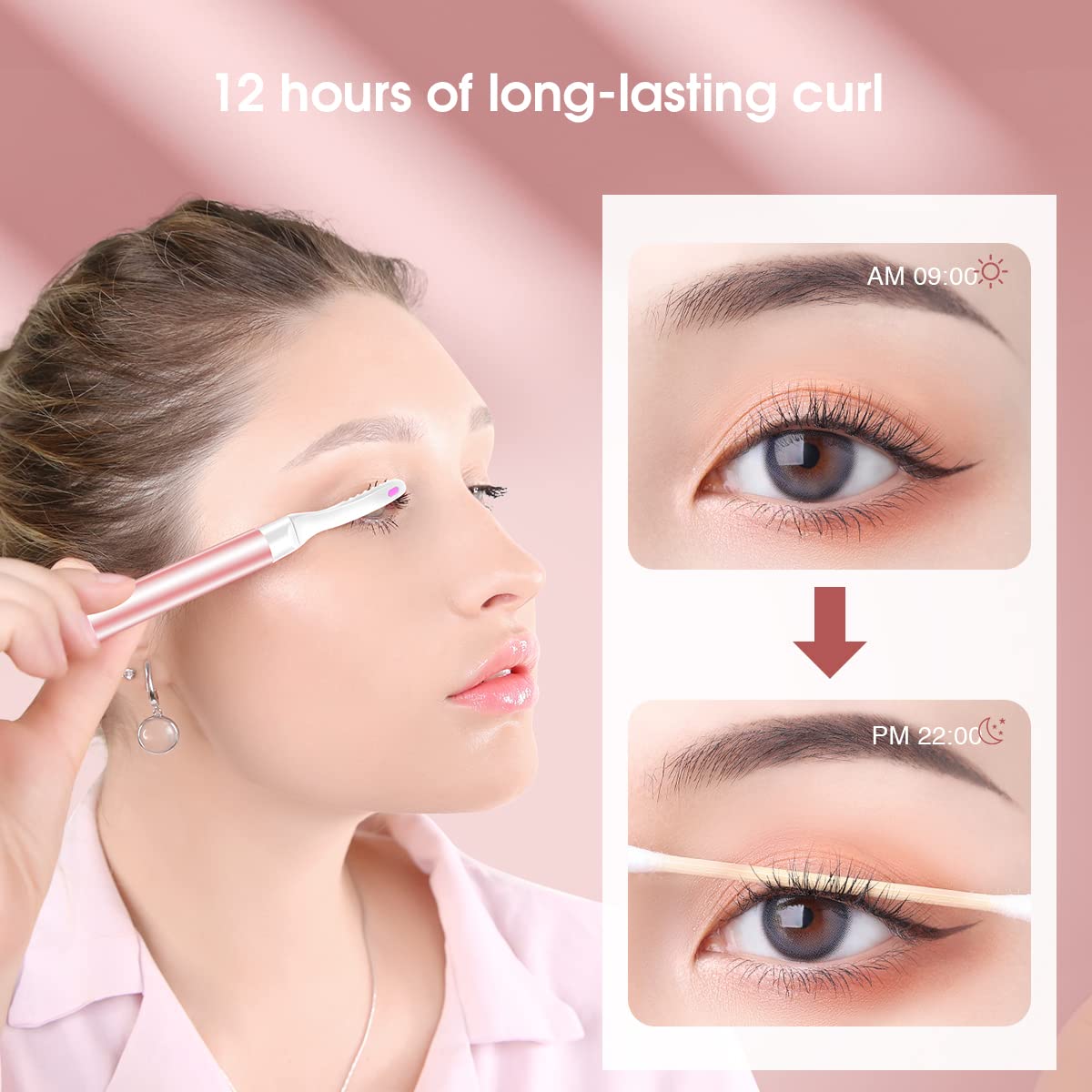 TOUCHBeauty Heated Eyelash Curler - Electric Eyelash Curler with Comb - Lash Curler for Painless Quick Natural Curling(Battery is Not Included), Pink