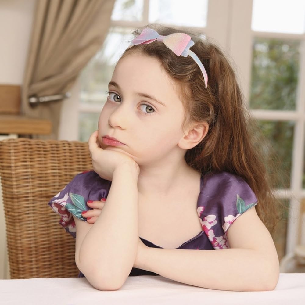 Girls' Headbands Set - Glitter Bow, Flower & Star Hair Accessories | 6 Pcs Cute Hairbands for Kids