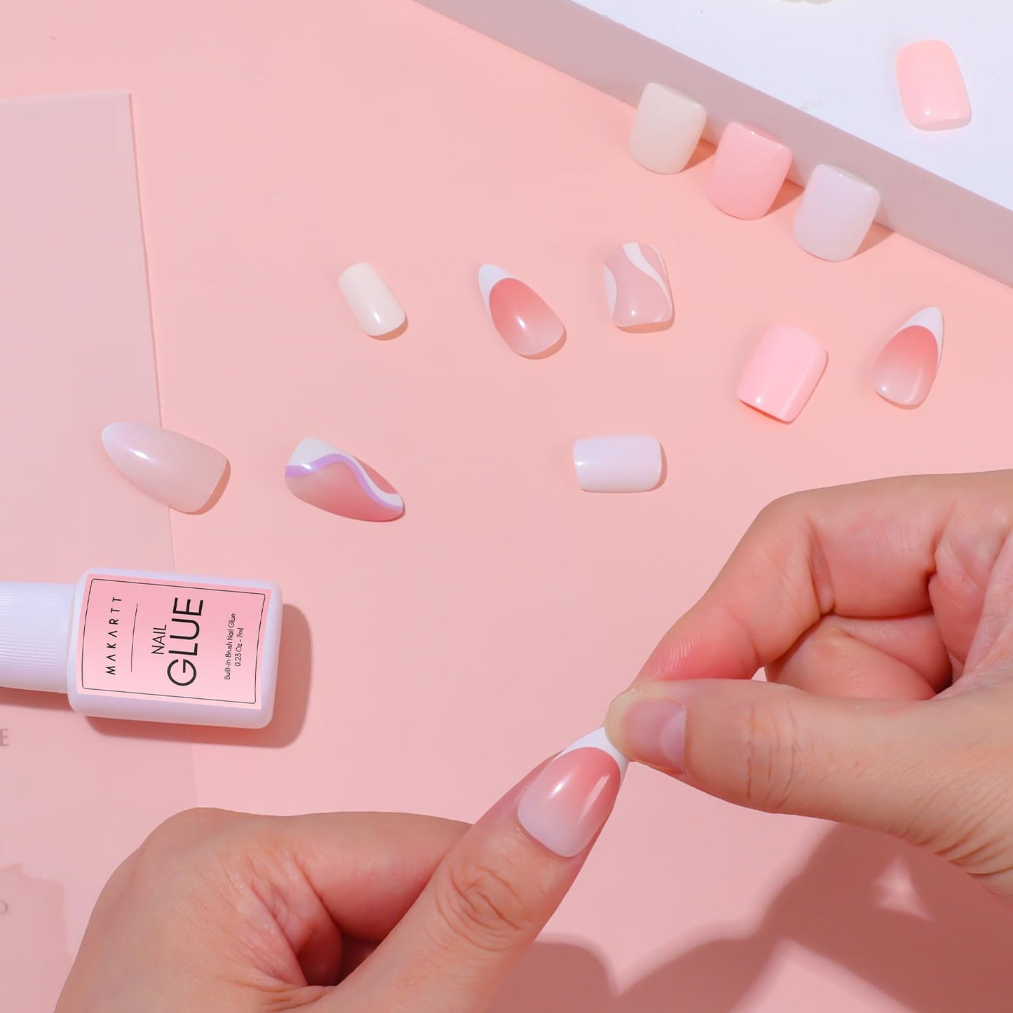 Makartt Super Strong Brush On Nail Glue for Press ons: Acrylic Nail Tips-Fake Nails-Salon Quality, No UV Lamp Needed, Quick Dry 5-10s, Easy Application & Long-Lasting, Hema Free & Non-Toxic, 7 ML