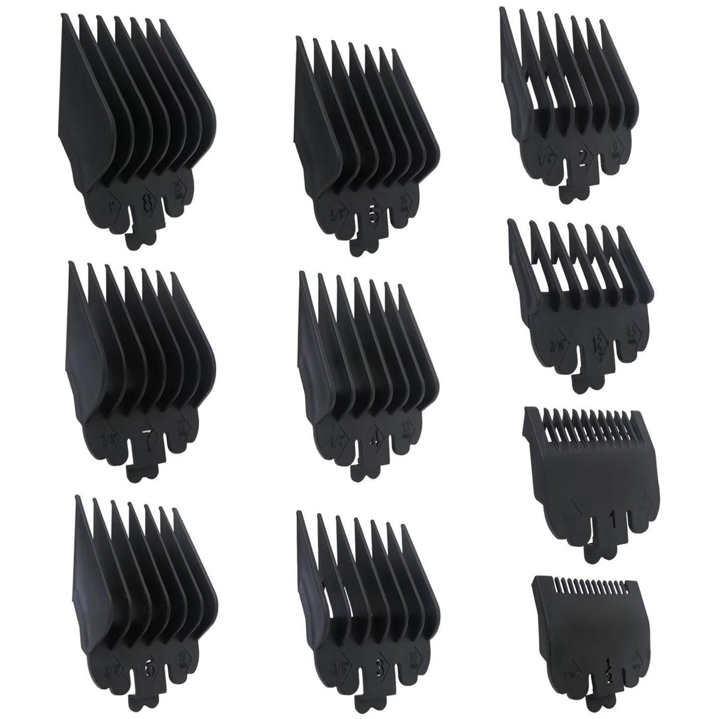 10 Pack Clipper Guards Set Replacement Fits for Conair HC224W/HC244NGBV/HCT242WR - 1/16" to 1", Black, Updated by Loner