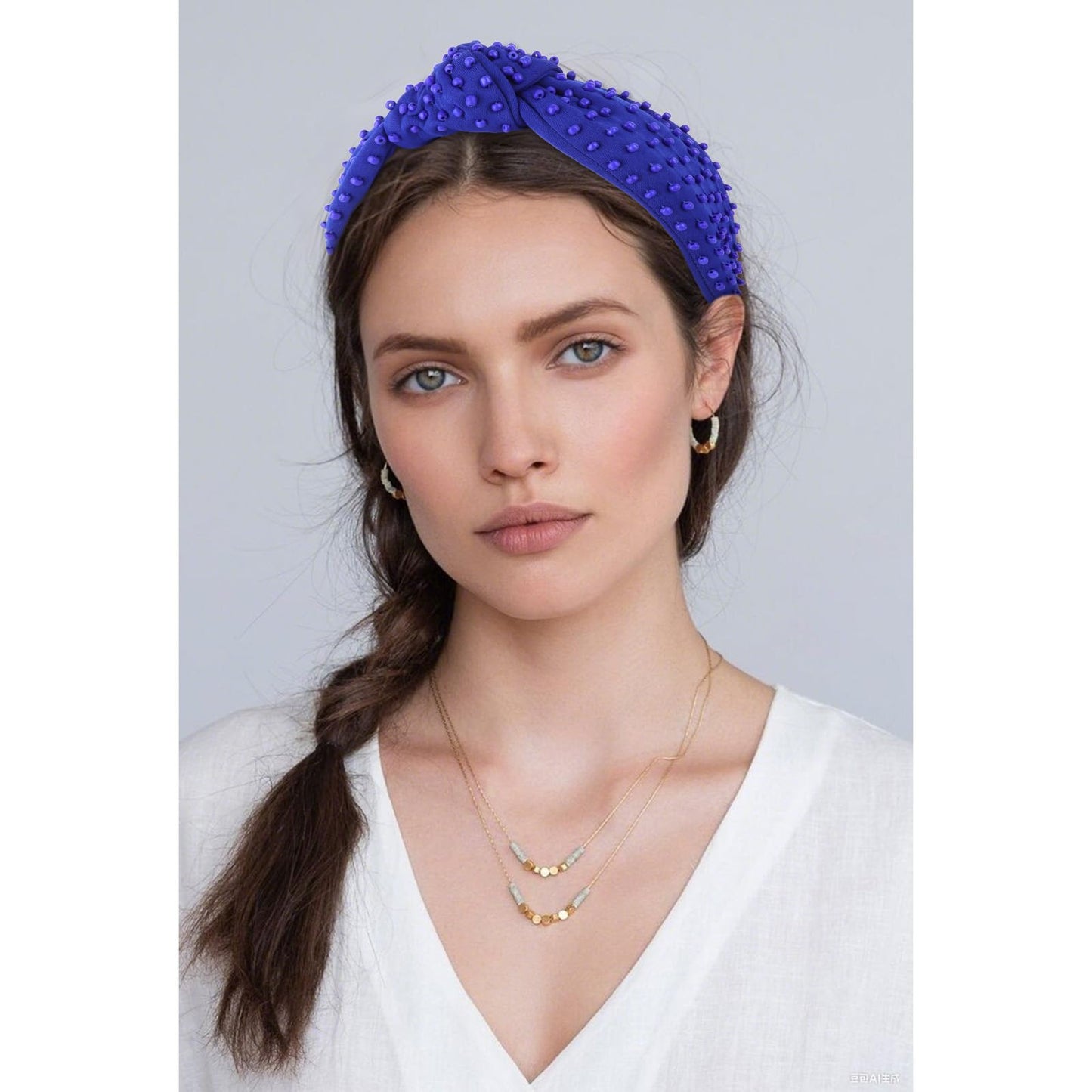 YISSION Royal Blue Knotted Headband for Women - Wide Beaded Hair Hoop, Stylish Hair Accessory for Daily Wear, Parties & Casual Outfits