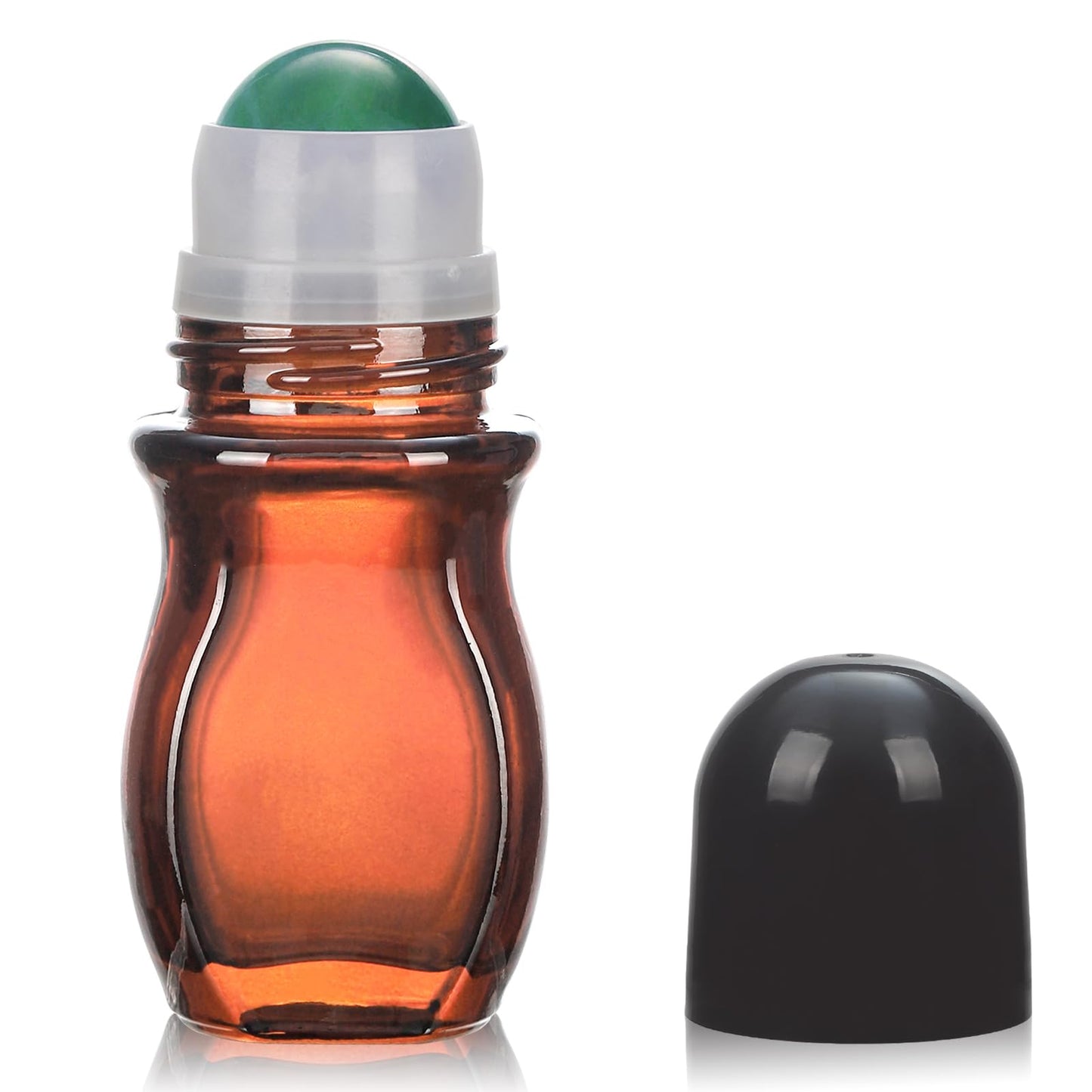 RAMFIYN 1oz Large Amber Glass Roll on Bottles for Essential Oils Perfume Refillable Quartz Roller Ball Applicator Empty Deodorant Containers with Crystal Rollerball