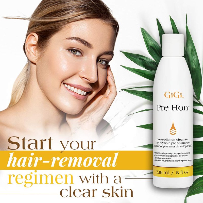 GiGi Pre Hon Pre-Epilation Pre Wax Cleanser - Skin Prep for Waxing, Removes Oil & Impurities, Ideal for Face & Body, 8 fl oz