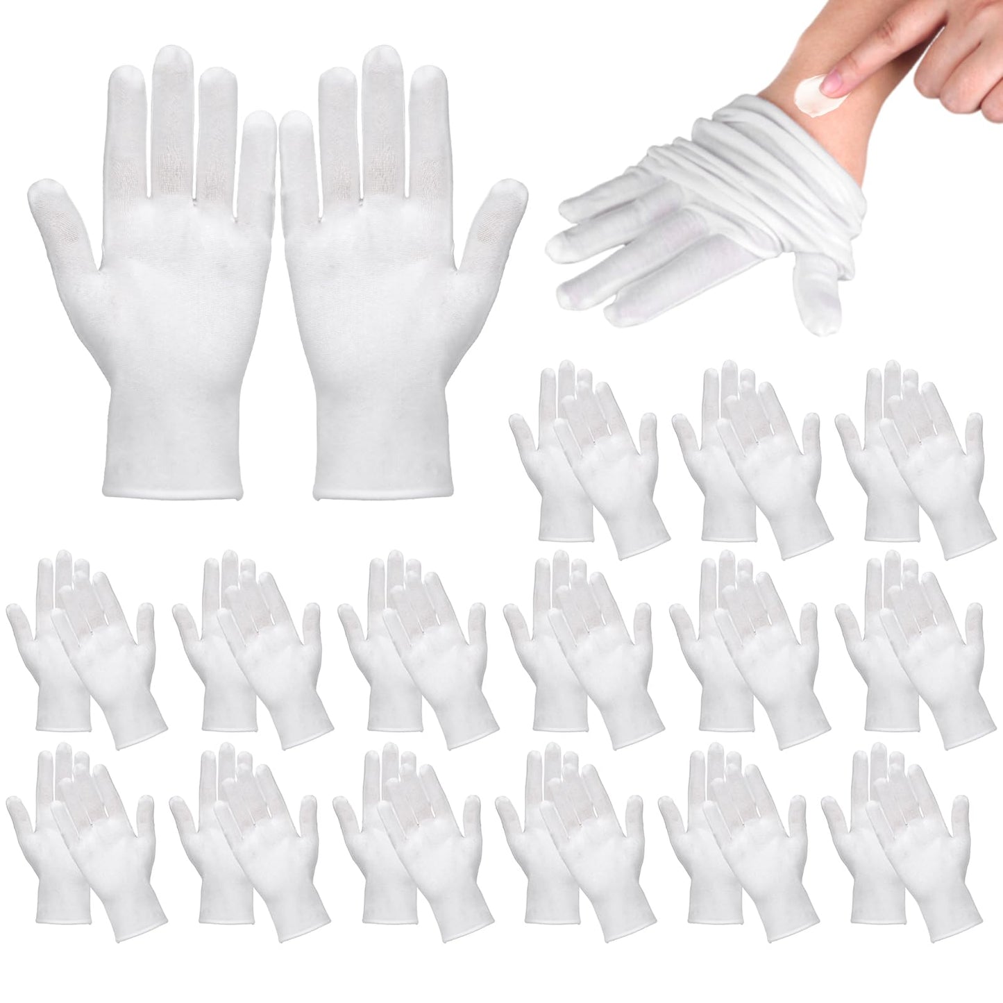 32 Pcs White Cotton Gloves, Moisturizing Sleep Gloves for Dry Hands Eczema, Reusable Gloves for Jewelry Art Inspection & Cosplay