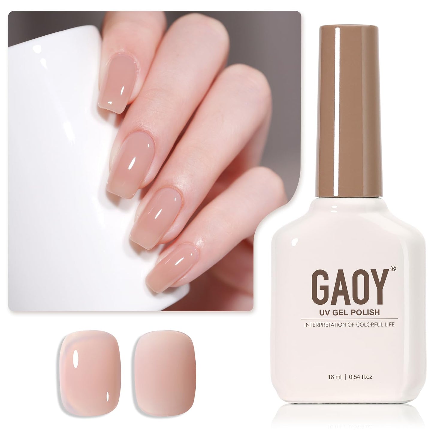 Sheer Light Pink Gel Nail Polish - 16ml UV Cure Jelly Milky White Peach for DIY Manicure & Pedicure