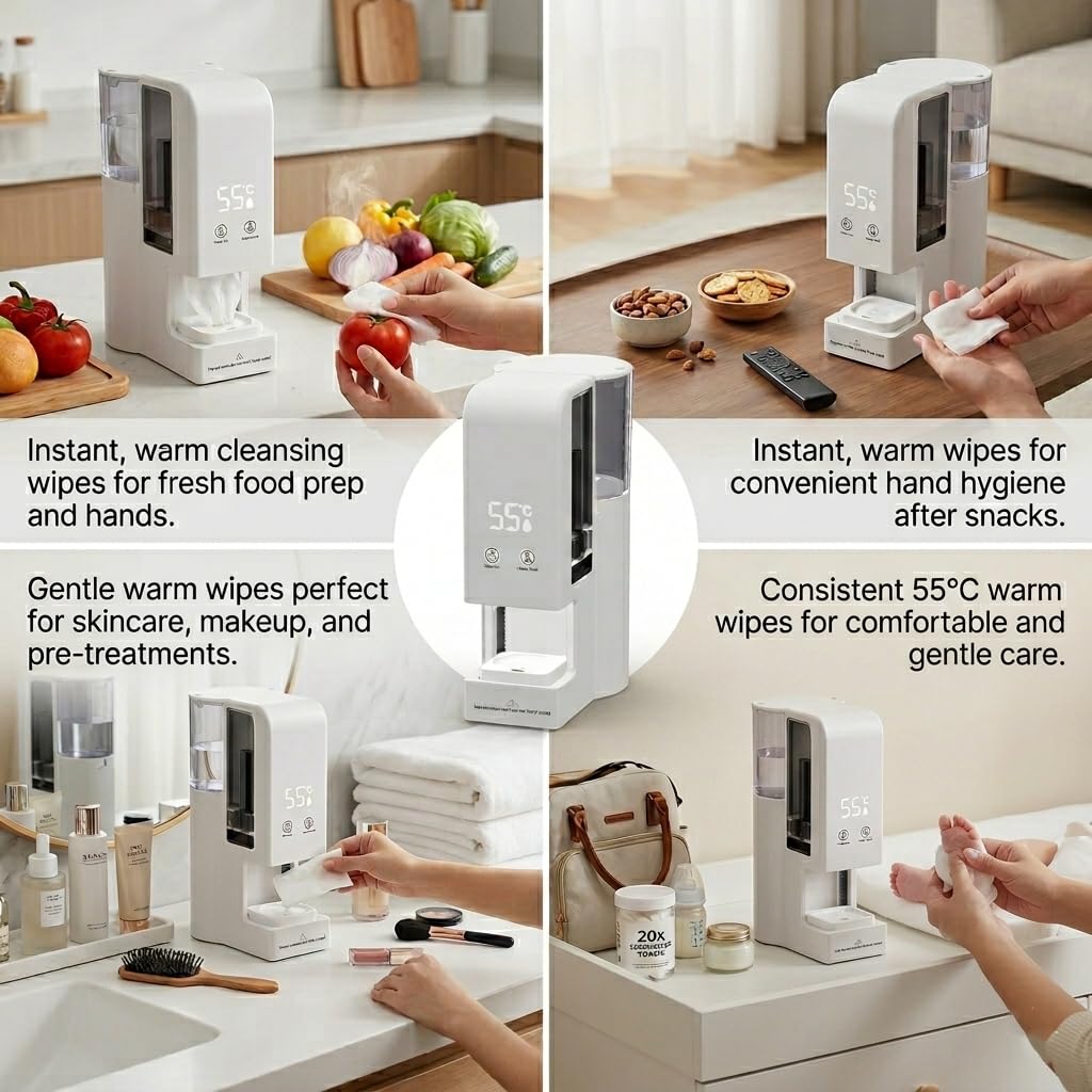 5-Second Heating Hot Face Towel Dispenser, 55°C Constant Temperature Steam Face Towel Dispenser, Portable Smart Towel Warmer Machine for Facial Cleansing, Skincare & Home Spa (Towel Warmers + Towels)