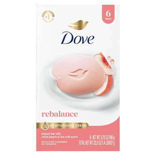 Dove Rebalancing Beauty Bar Soap - White Peach & Rice Milk, 6 Count
