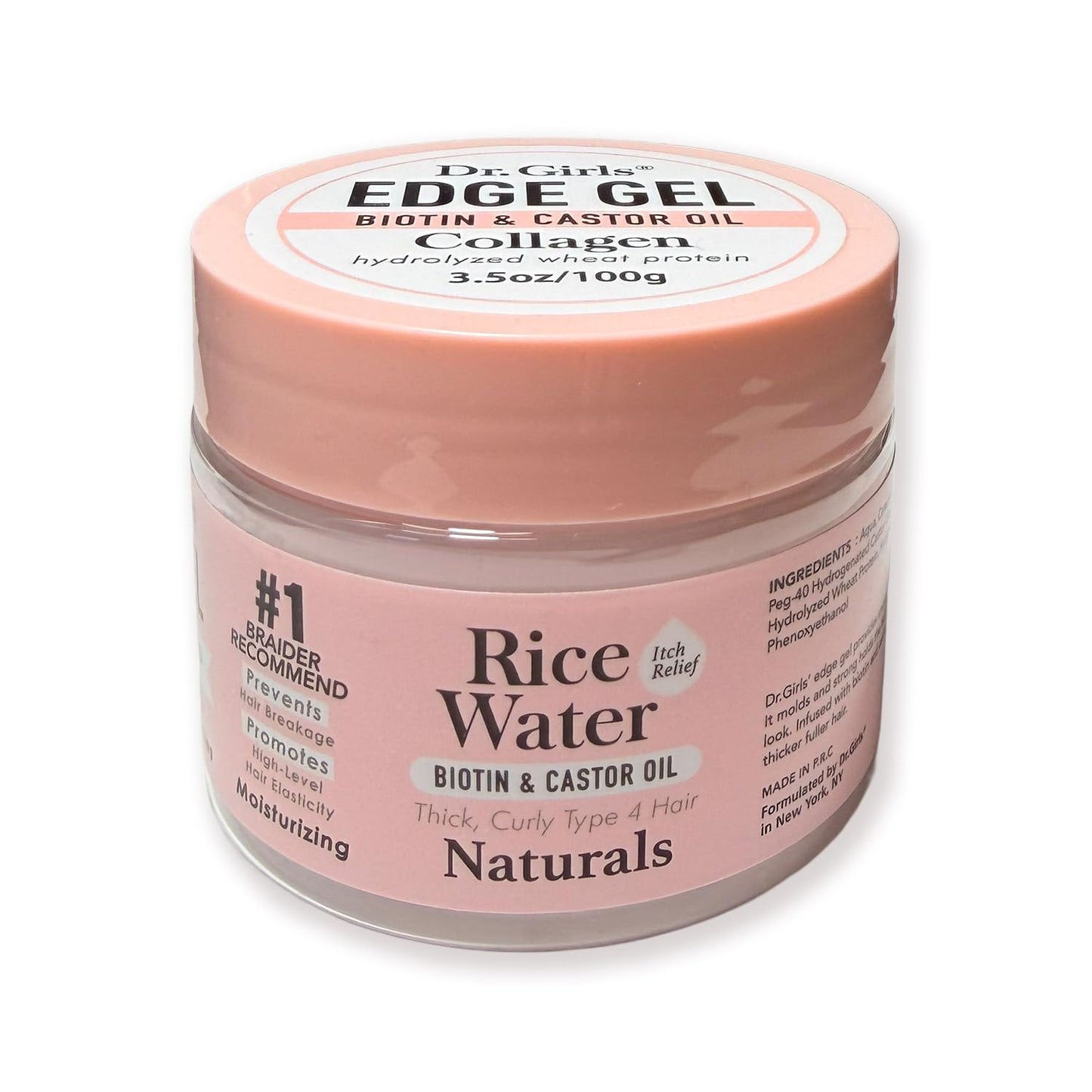 Dr. Girls Rice Water Edge Gel - Extra Mega Hold for Locs & Twists | Biotin & Castor Oil, 3.5 oz