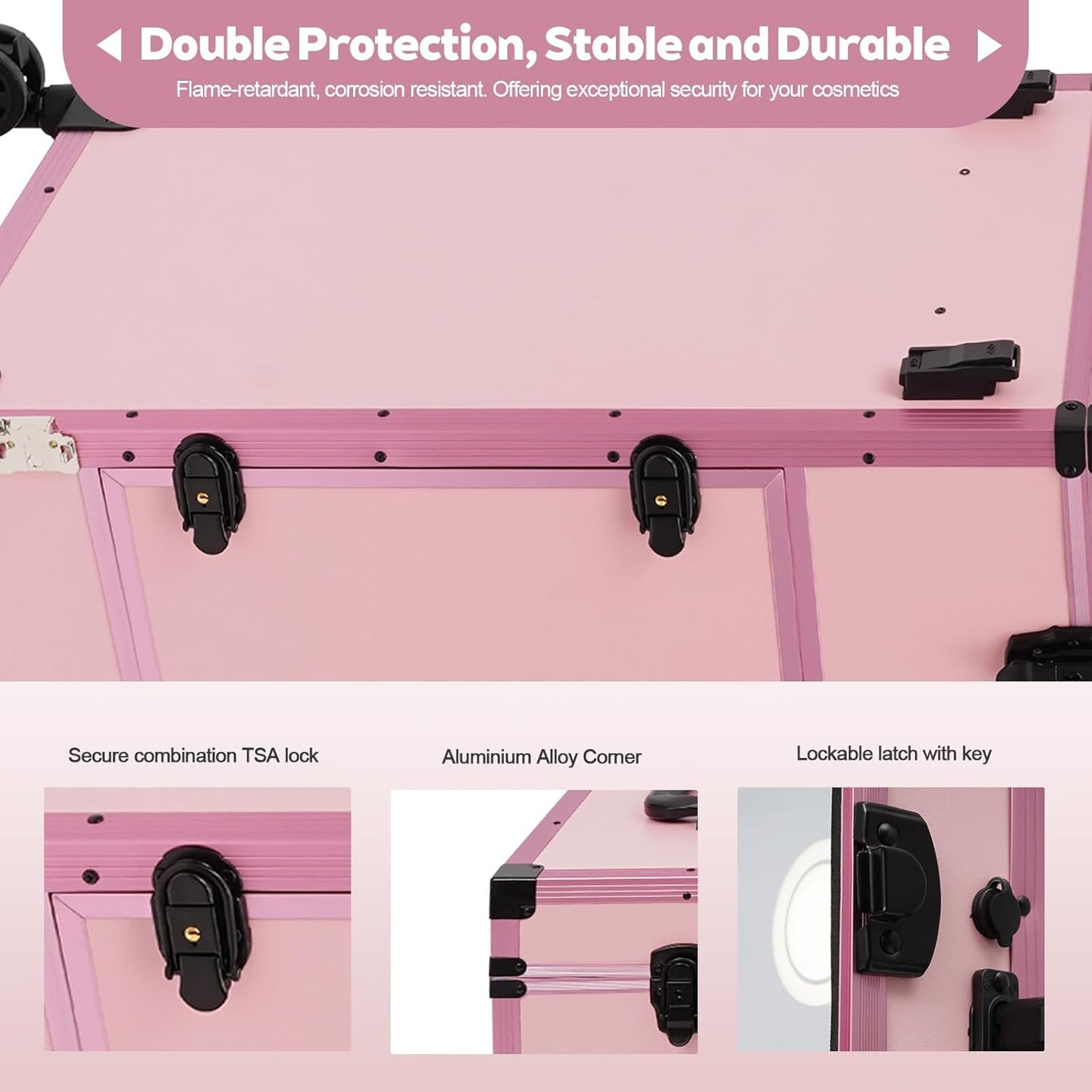 Portable Rolling Manicure Table - Foldable Nail Desk with Storage & Adjustable Light | Pink, 3 Drawers