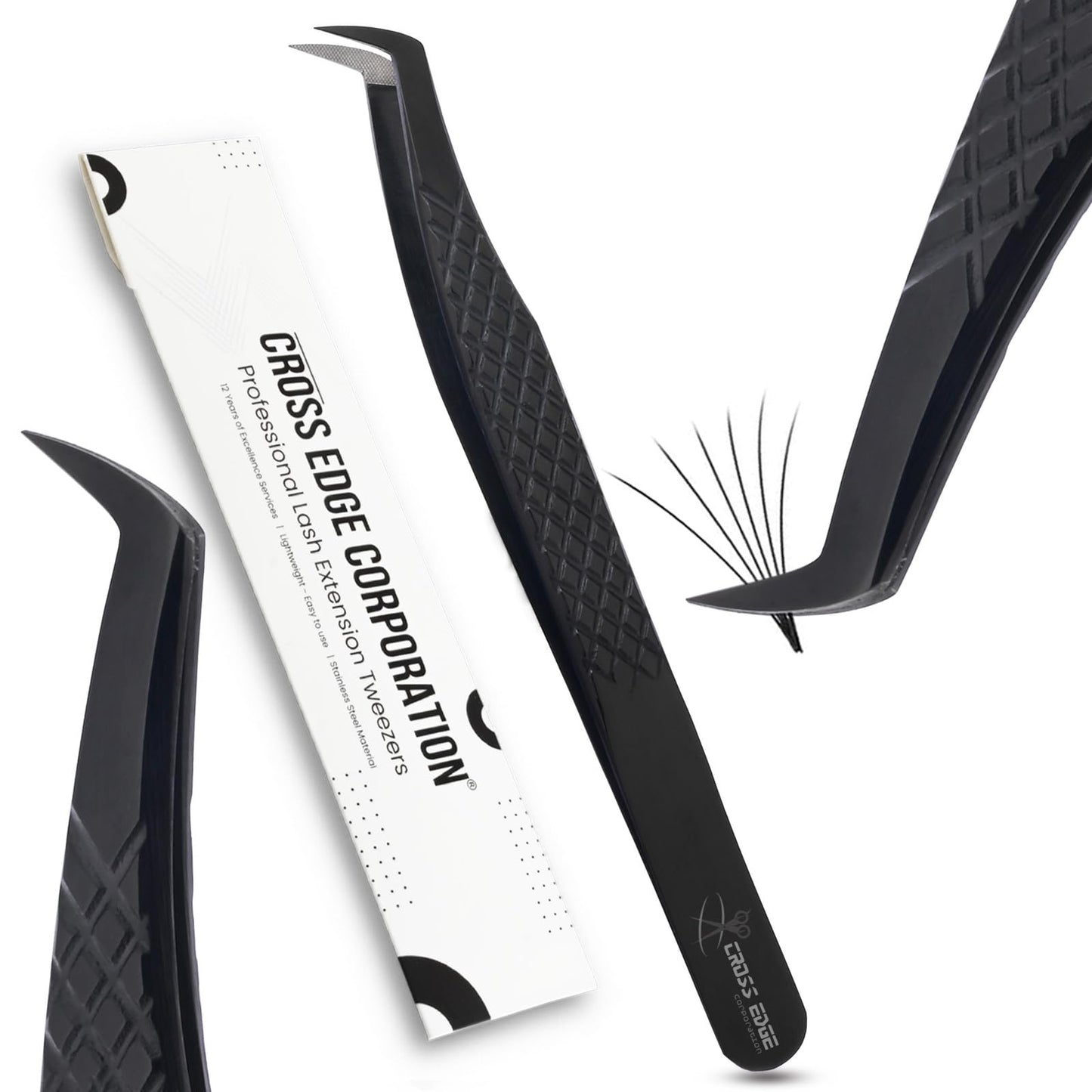 My Lash Tools Fiber Tip Lash Tweezers for Eyelash Extensions Professional Lash Tech Supplies Must Haves Volume Boot Eyelash Tweezers 12cm Stainless Steel Mink Fan Making Lashing Tweezer