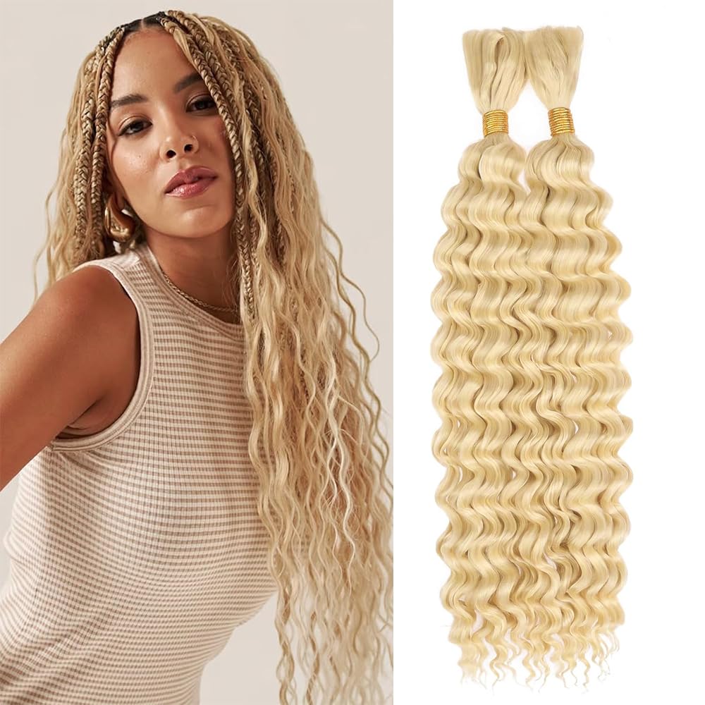 Freiuoke 613 Blonde Human Braiding Hair 16 16 Inch 100g/pack Brazilian Virgin Hair Blonde Deep Wave Bulk Bohemian Color 613 Braids