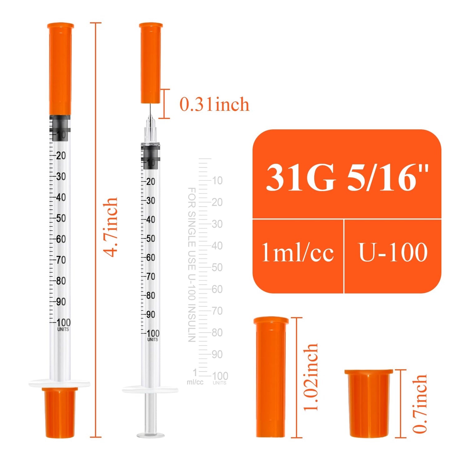1ml 31Ga 5/16" (8mm) Syringe with Needle, Individually Wrapped, Pack of 10