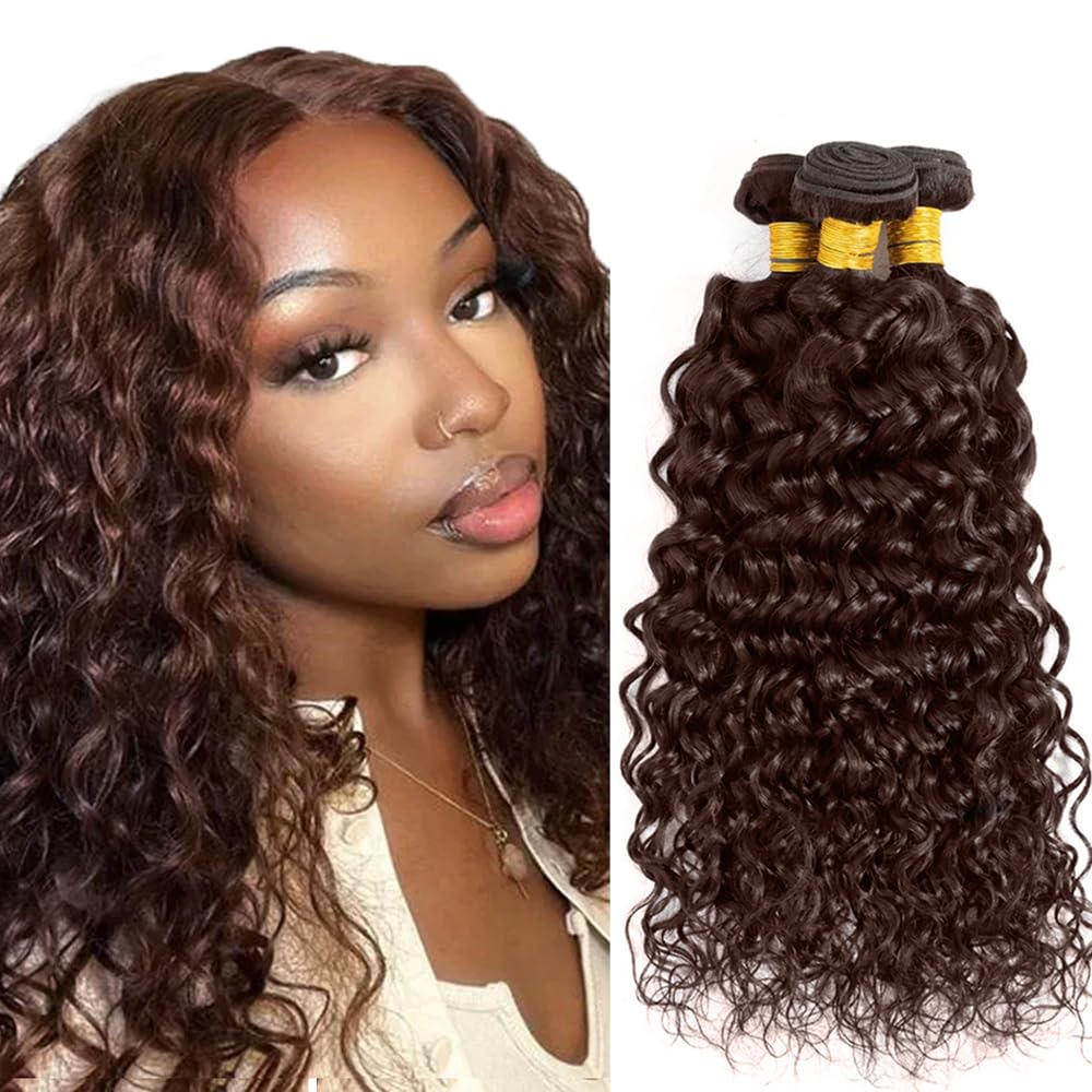 26 28 30 Inch Color #4 Human Hair Bundles DiexrLamx Chocolate Brown Water Wave Bundles 8A Peruvian Virgin Remy Dark Brown Bundle Human Hair Extensions