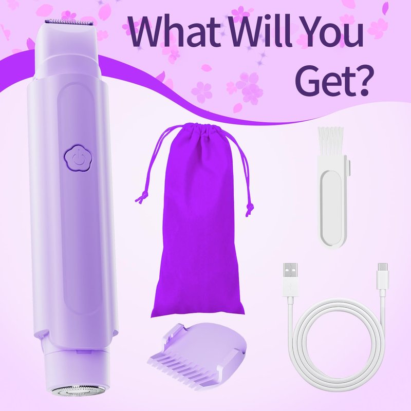 Bikini Trimmer for Women - 2 in 1 Women Electric Razor, Rechargeable Body Hair Trimmer and Facial Hair Remover, IPX7 Waterproof Wet & Dry Use Womens Electric Shaver for Bikini Underarm Leg Arm Body