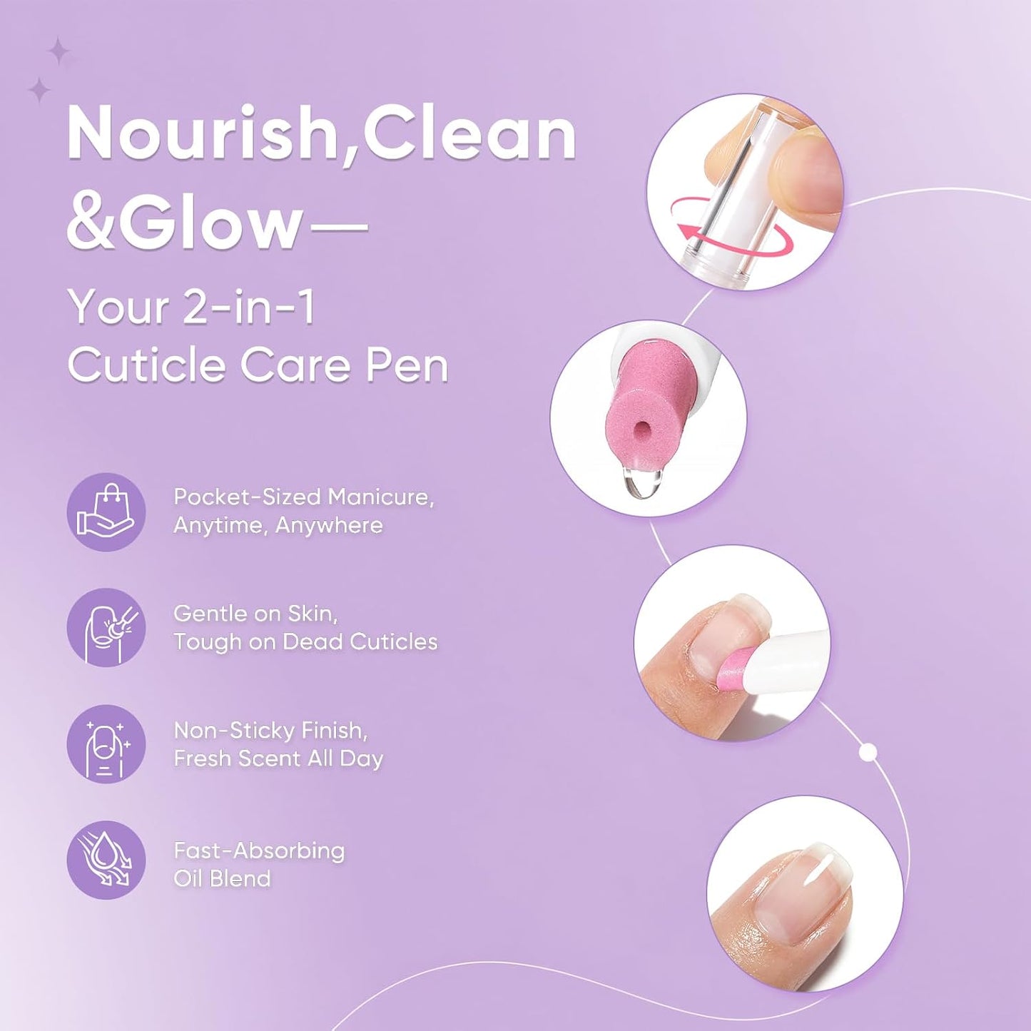 Cuticle Oil Pusher Pen - 2-in-1 Nail Care Tool with Jojoba & Almond Oils | Lavender, Perfect for At-Home or On-the-Go Manicures