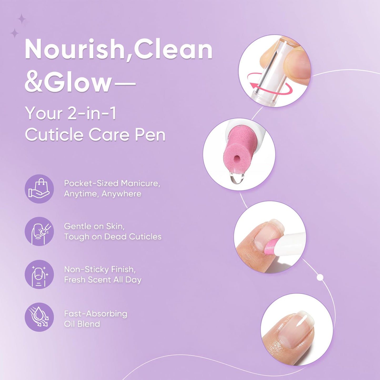 SASSYTIP Cuticle Oil Pusher Pen 2-in-1 Clean & Moisturize | Removes Dead Skin & Dirt from Nail Edges | Nourishing Jojoba & Almond Oils | At-Home or On-the-Go Manicure for Women & Men (Lavender)