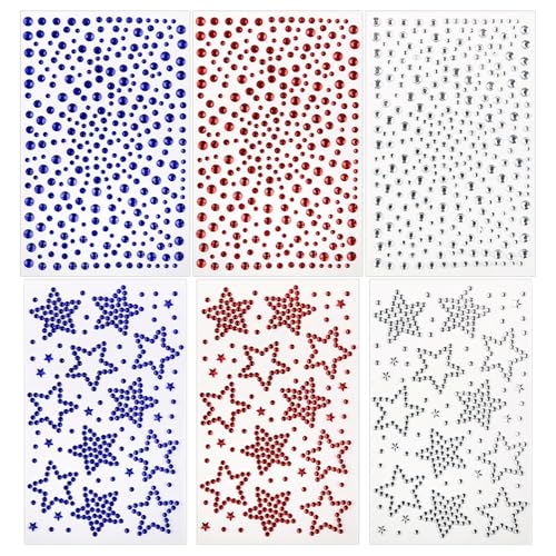 6 Sheets Self-Adhesive Face Gems for 4th of July Makeup