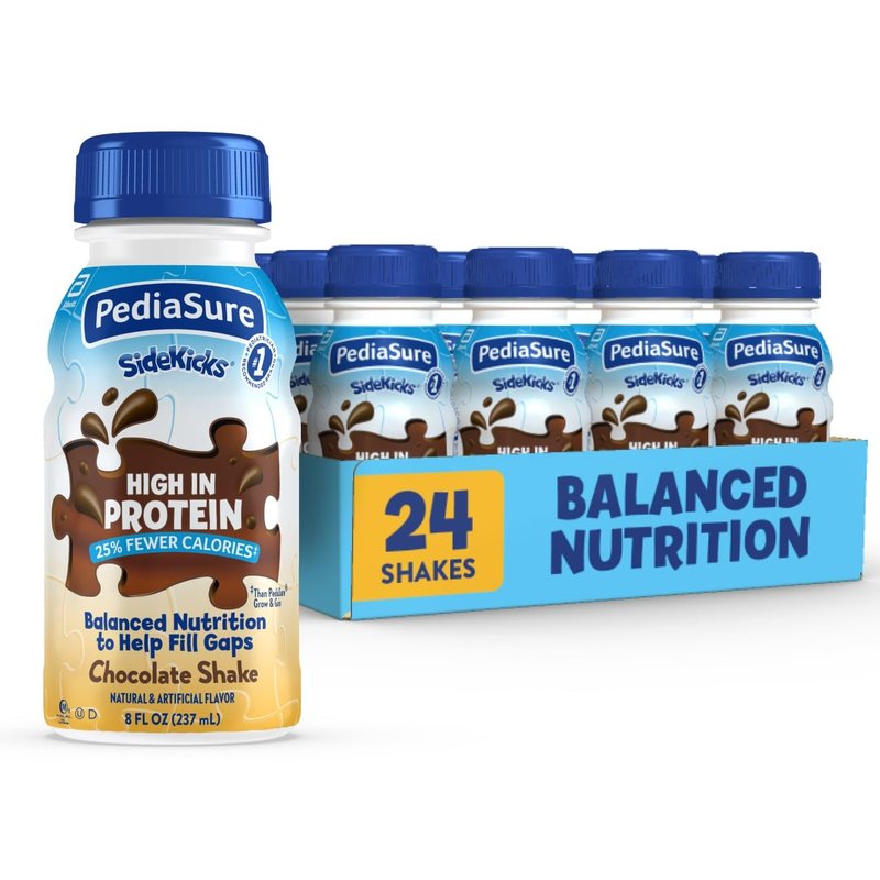 PediaSure SideKicks, Kids Protein Shake, With Key Nutrients and Protein to Help Kids Catch Up on Growth and Fill Nutrient Gaps, Chocolate, 8-fl-oz Bottle, Pack of 24