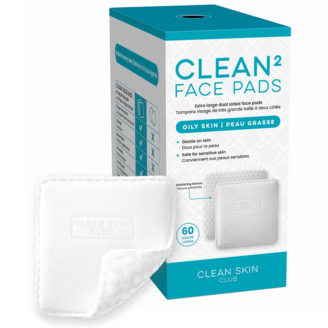 Clean Skin Club Blemish Control Face Pads - Extra Large Dual-Sided, 100% Bio-Based, 60 Count