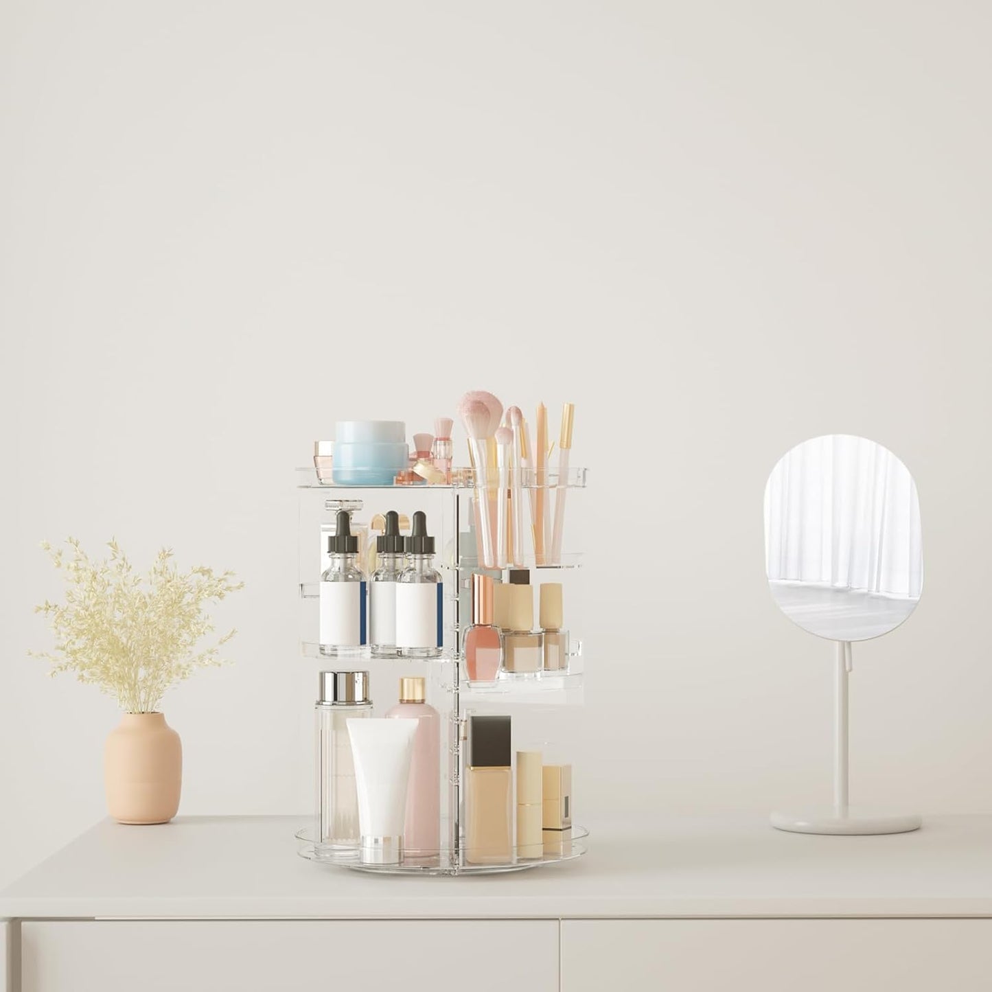 Rotating Makeup Organizer - DIY 8-Layer Spinning Skincare Storage | Multi-Function Cosmetic Display Case with Brush Holder & Perfume Tray
