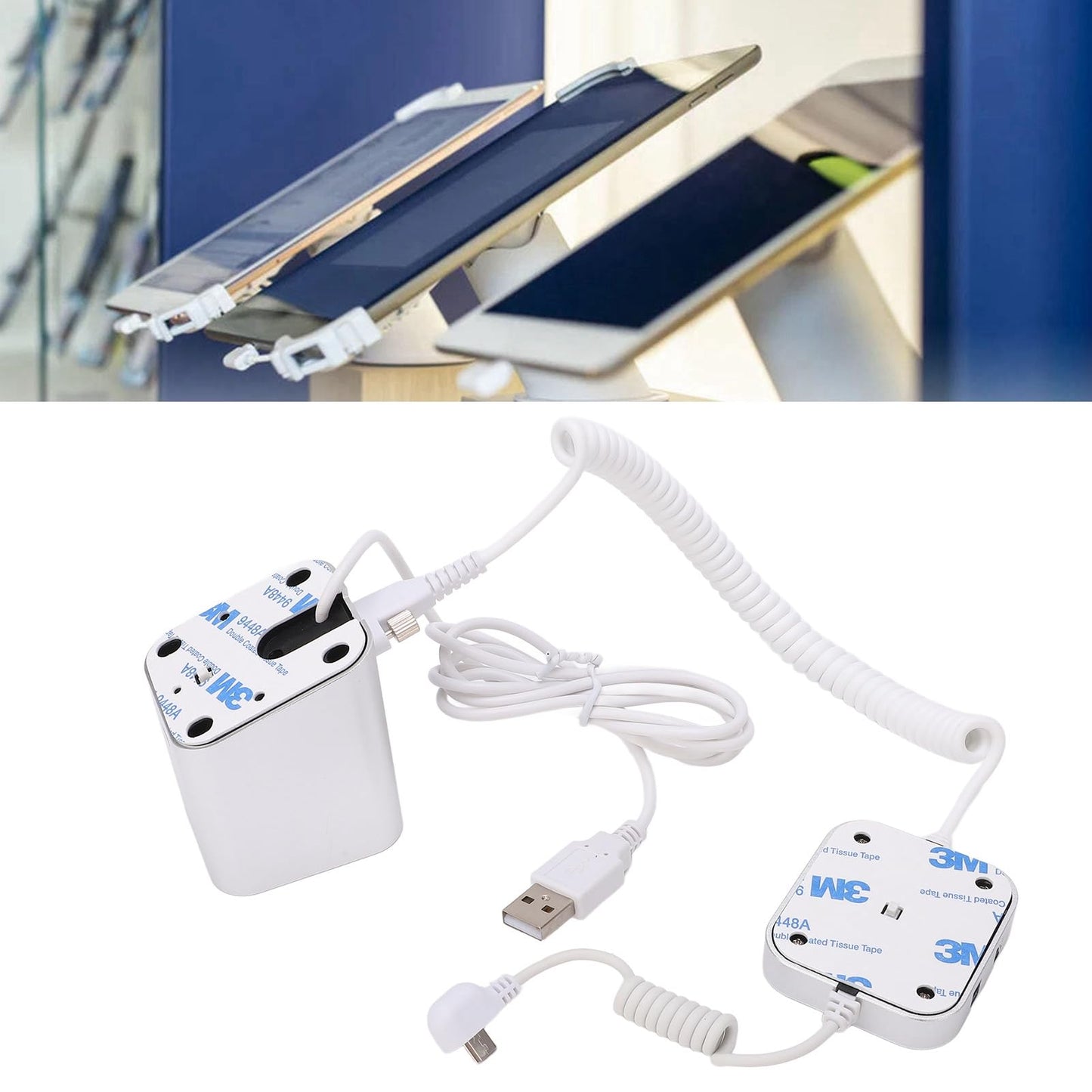 Display Stand, Anti Theft Cell Phone Display Stand, 95‑120dB Security Alarm, Fast Charging Infrared Remote Control Unlock for Exhibition(for Android Port, Without claw)