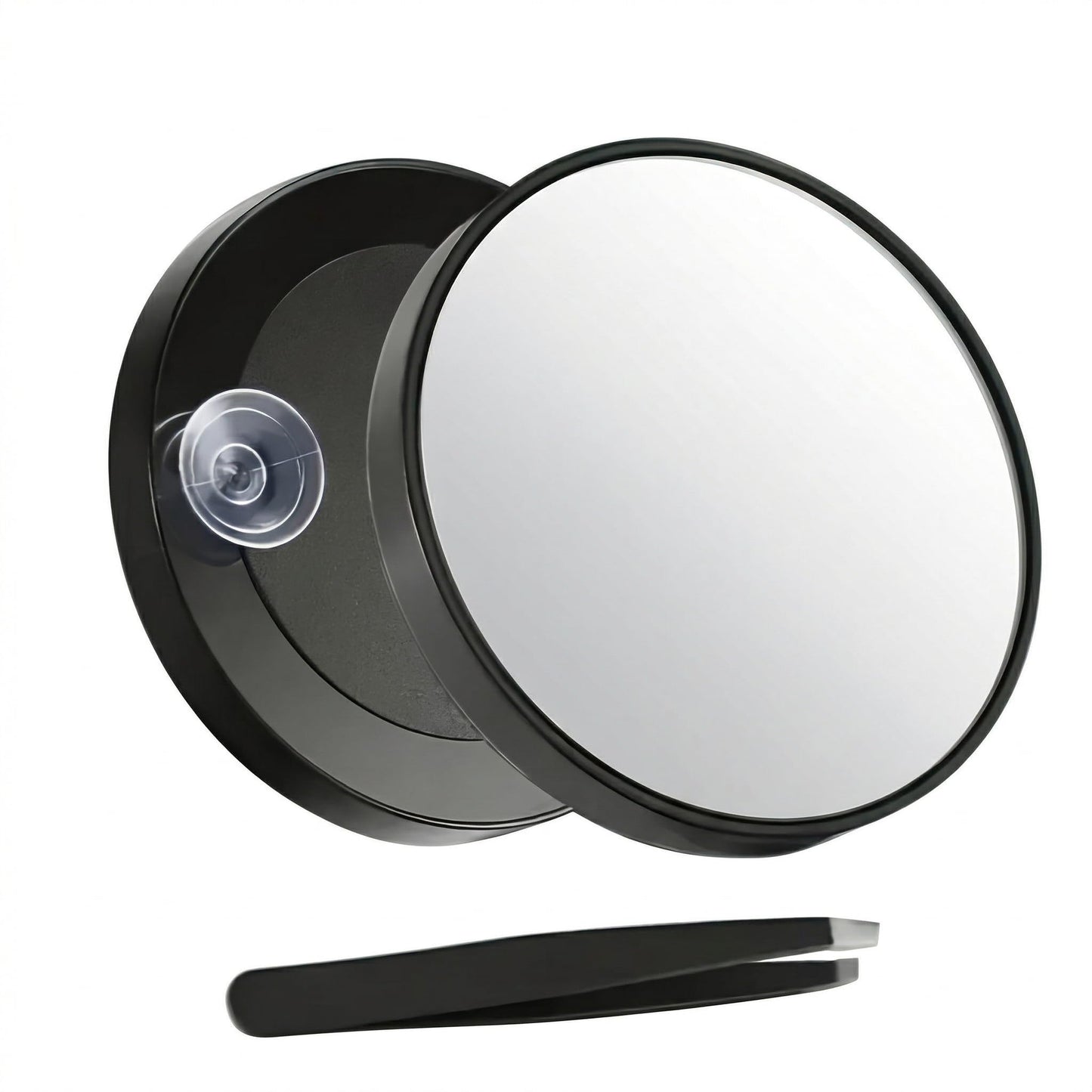 Magnifying Mirror, 50X High Magnification Round Handheld Suction Cup Black Tool, Portable Small Makeup Mirror with Tweezers for Precise Eyebrow Plucking Blackhead Removal and Facial Grooming