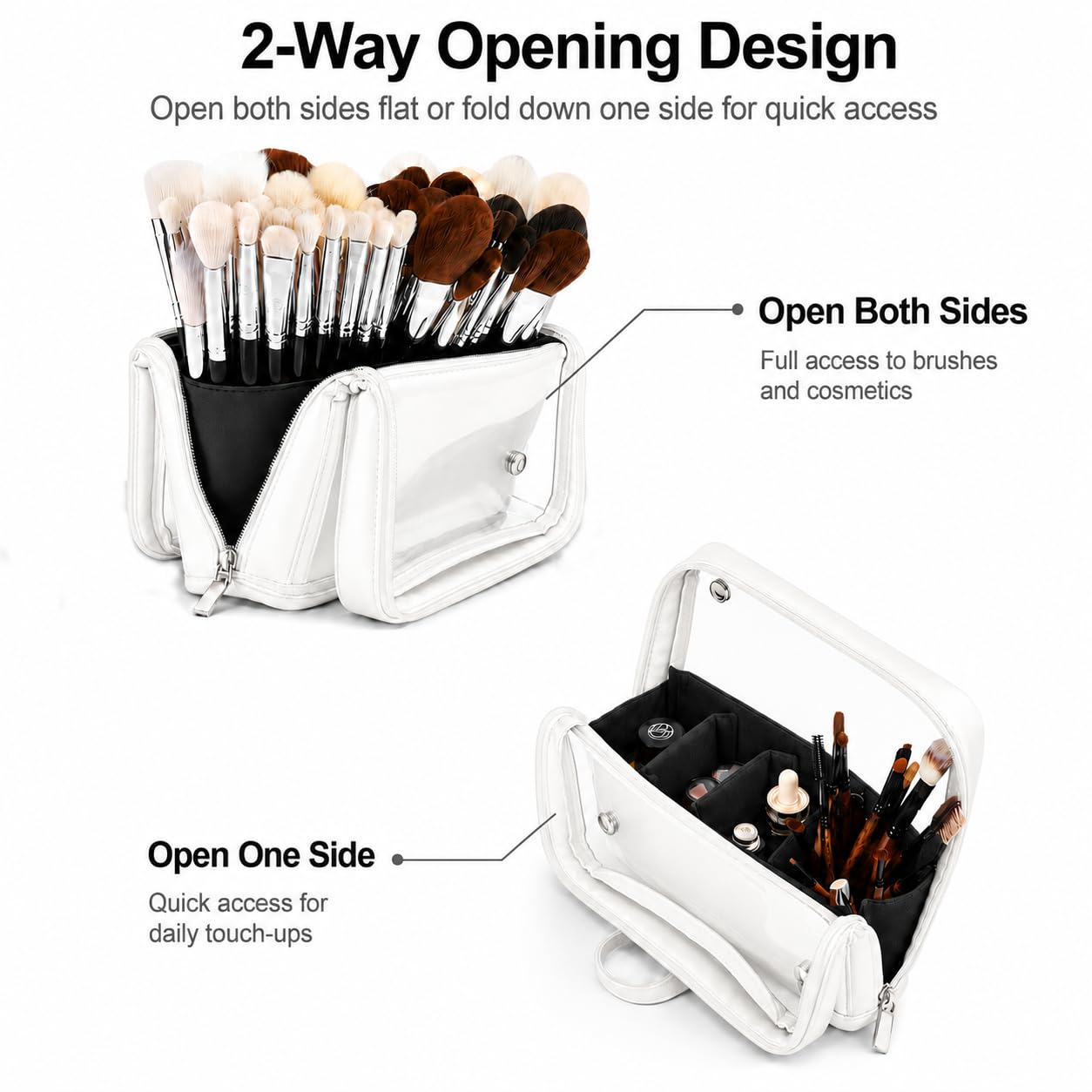YDR Clear Makeup Brush Bag, High Capacity Stand Up Makeup Brush Holder, Travel Professional Cosmetic Brush Organizer Case, Foldable Makeup Tool Bag for Women and Artists