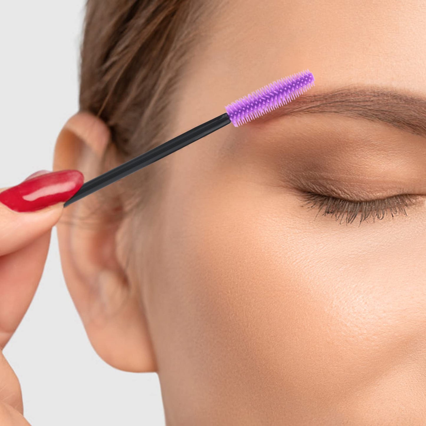 100PCS Disposable Silicone Eyelash Mascara Brushes Wands Applicator Makeup Kits (Purple)