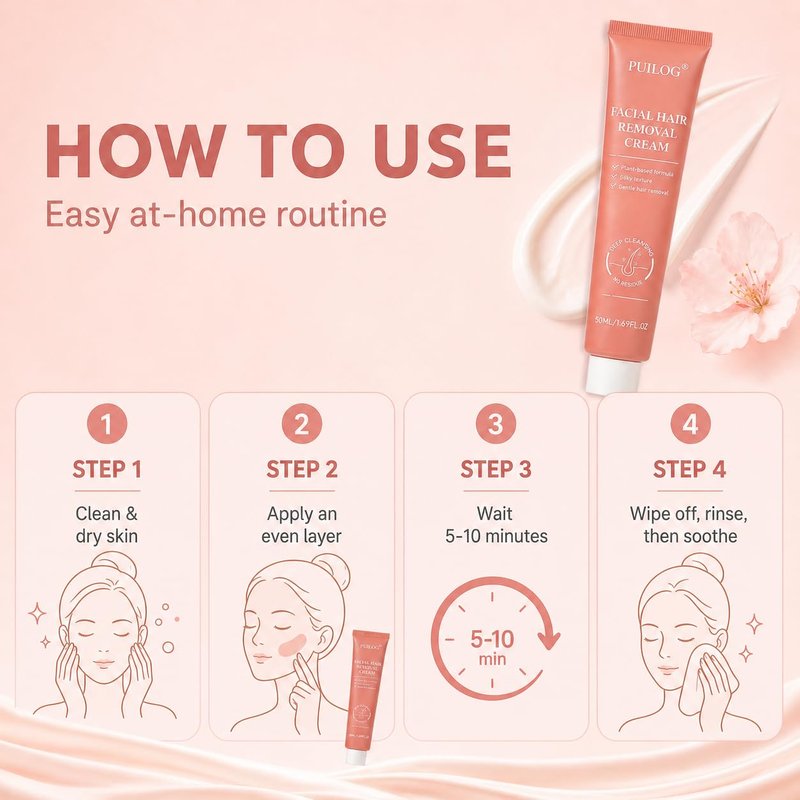 Facial Hair Removal Cream for Women - 5 Min Painless Depilatory Solution for Face & Chin | 1.69 fl. oz