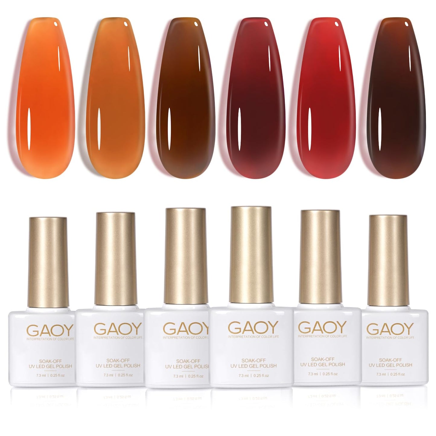 GAOY Jelly Tortoise Brown Gel Nail Polish Set, 6 Sheer Colors, UV Gel