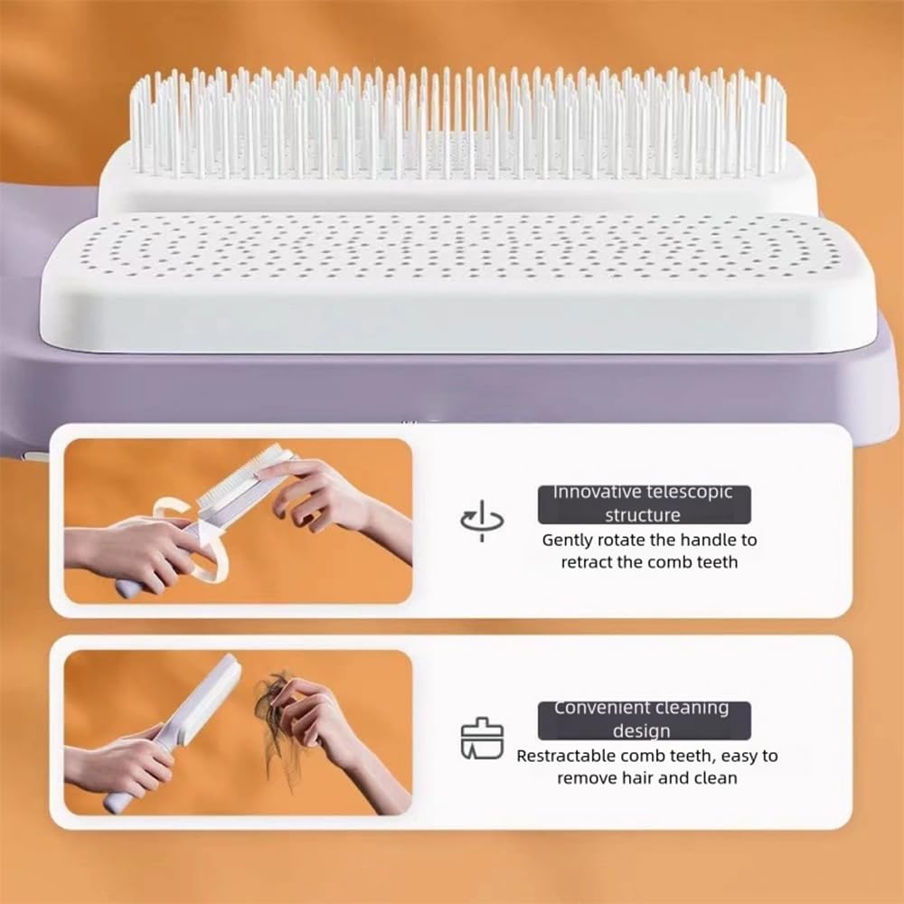 Self-Cleaning Hair Brush - Easy Clean Brush with Retractable Bristles | Anti-Static Massage Comb for Effortless Hair Removal