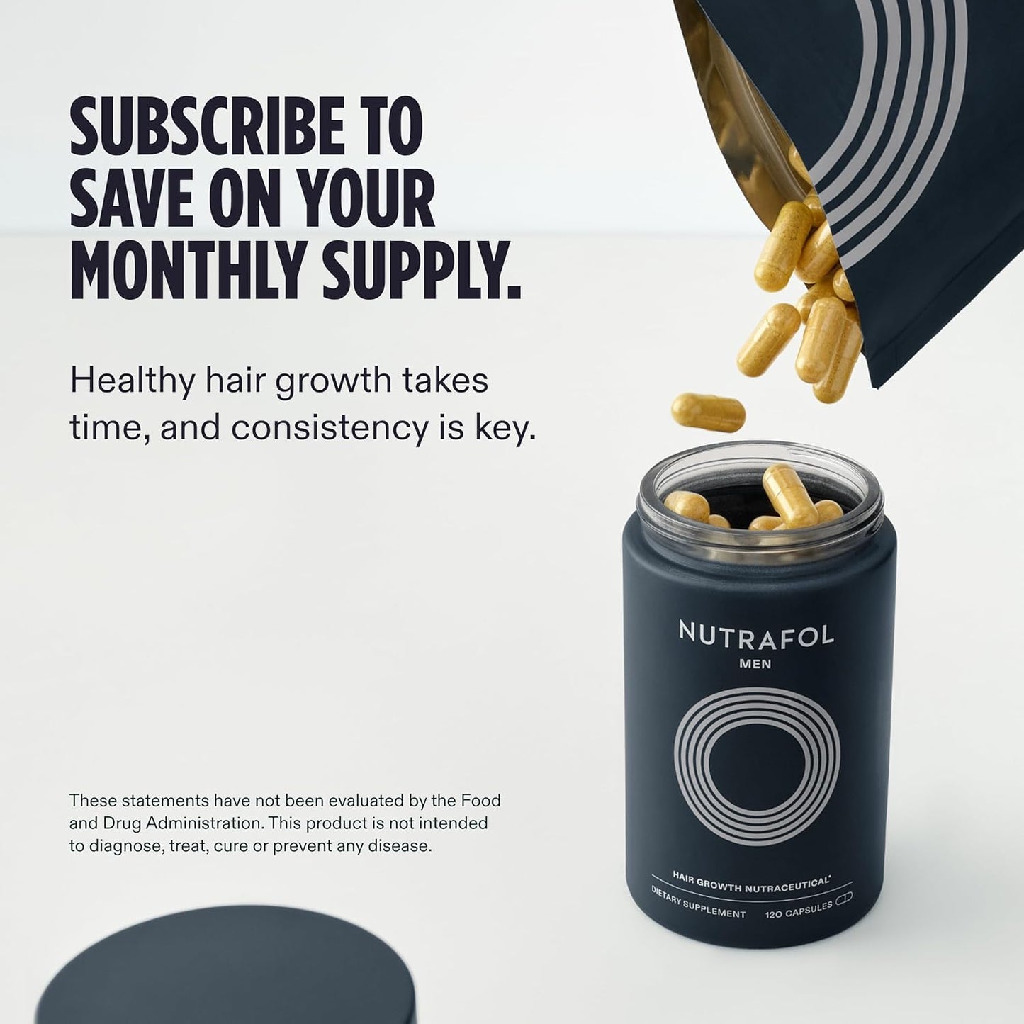 Nutrafol Men's Hair Growth Supplements - Clinically Tested for Thicker Hair | 1 Month Supply, Refill Pouch