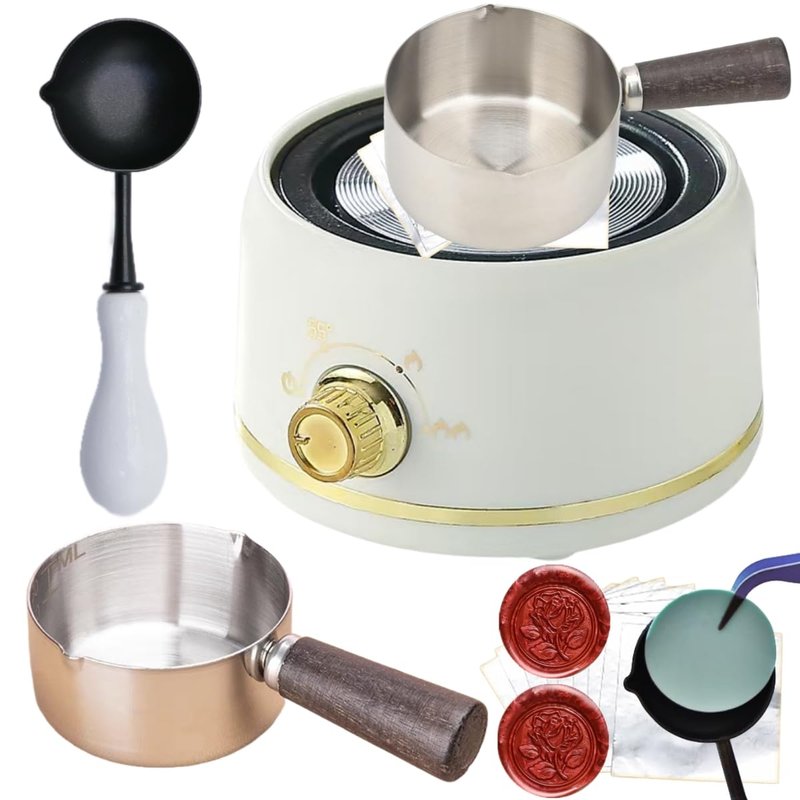Sealing Wax Warmer Electric, Electrical Wax Seal Melting Warmer Furnace Kit with a 80ml Large Spoon, a Non-Slip Melt Scoop Great Tool for Melting Waxs Seals Sticks Beads (White)