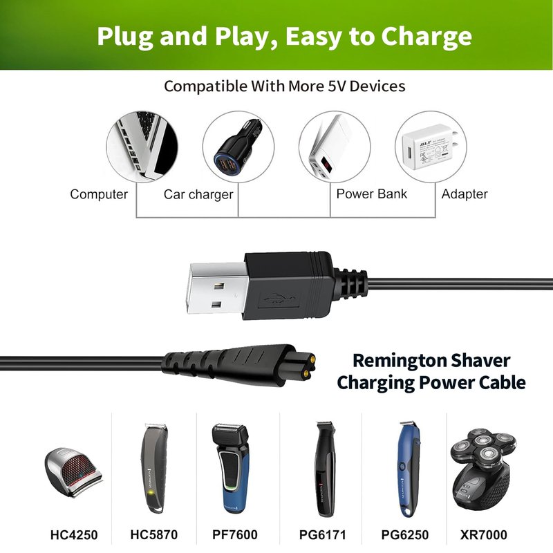 USB Charger Cord Compatible with Remington XR7000 HC4250, Remington Shaver Razor Replacement Charging Cable Power Cord