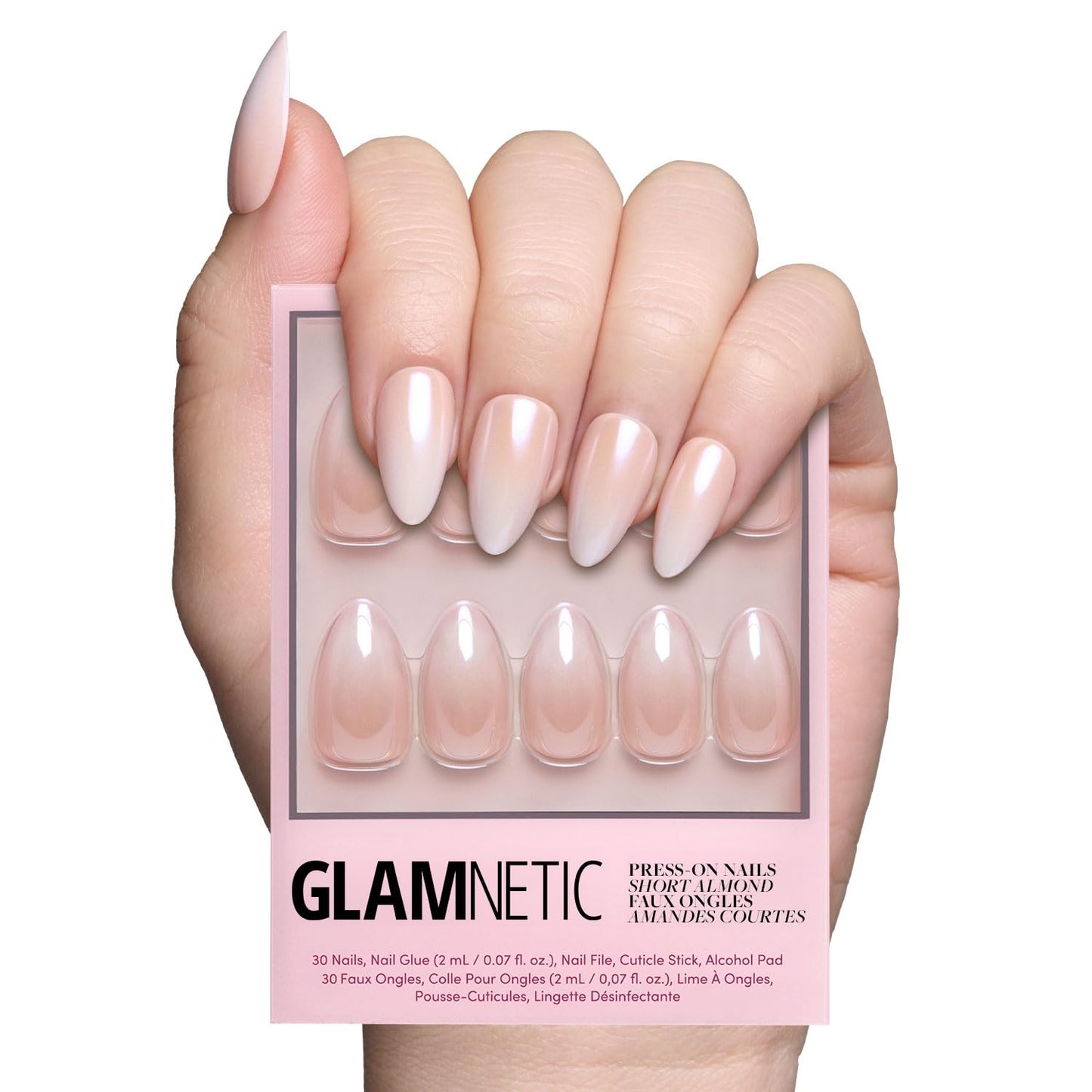 Press On Nails - Caviar | Semi-Transparent Short Almond Shape, Salon Quality | 30 Nail Kit with Glue, 15 Sizes Available