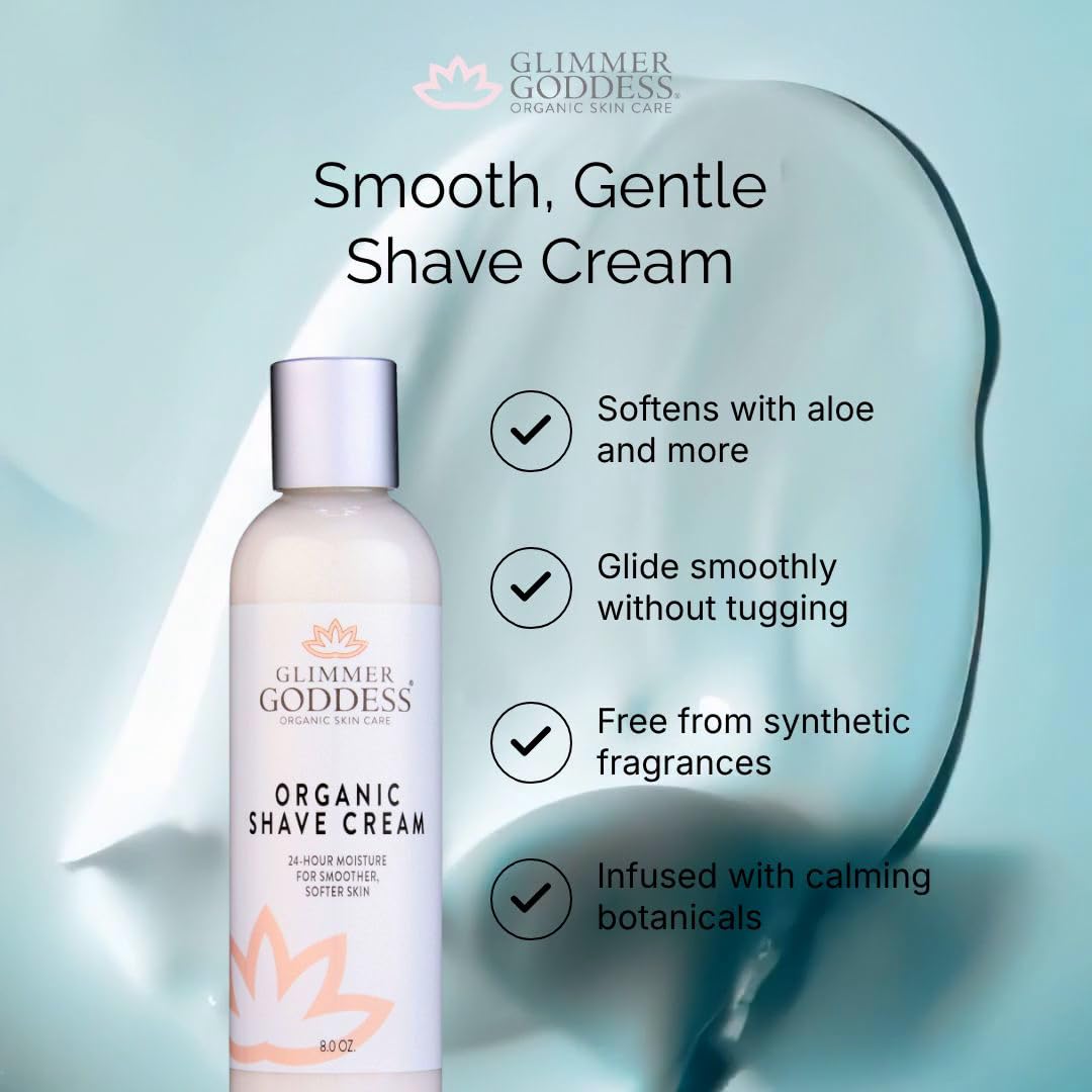 Glimmer Goddess Organic Shave Cream, Unscented, For Sensitive Skin, With Coconut Oil, Shea Butter, Aloe Vera