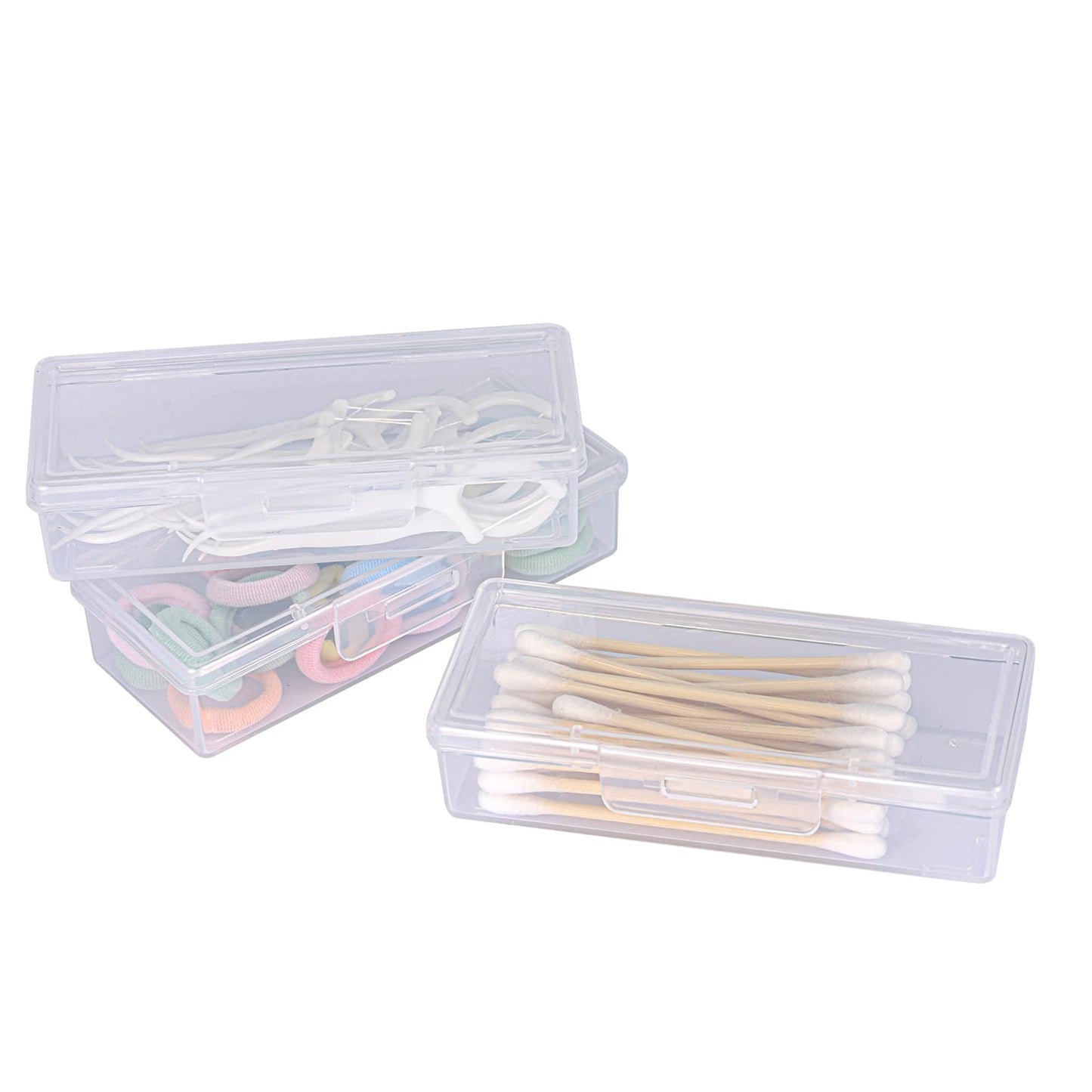 LIGHUFEIC 3Pcs Cotton Swab Holder for Travel,Portable Dental Floss Case Clear Plastic Cotton Pad Holder,Travel Floss Picks Case Storage Containers with Dustproof Lid