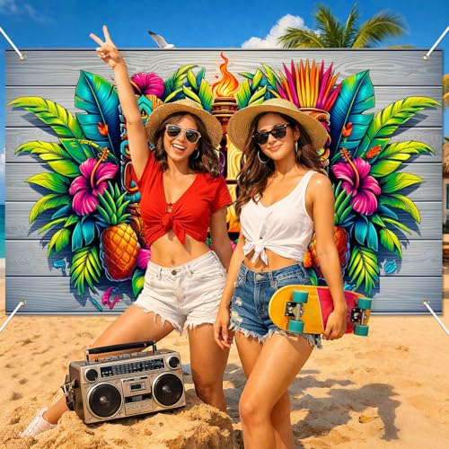 Tiki Bar Aloha Banner - 71 x 43 Inch Hawaiian Luau Party Decoration