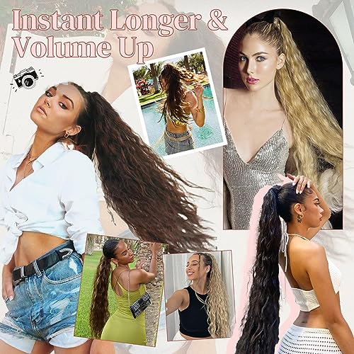 LONAI 34" Black Wavy Drawstring Ponytail Extension - Natural Look
