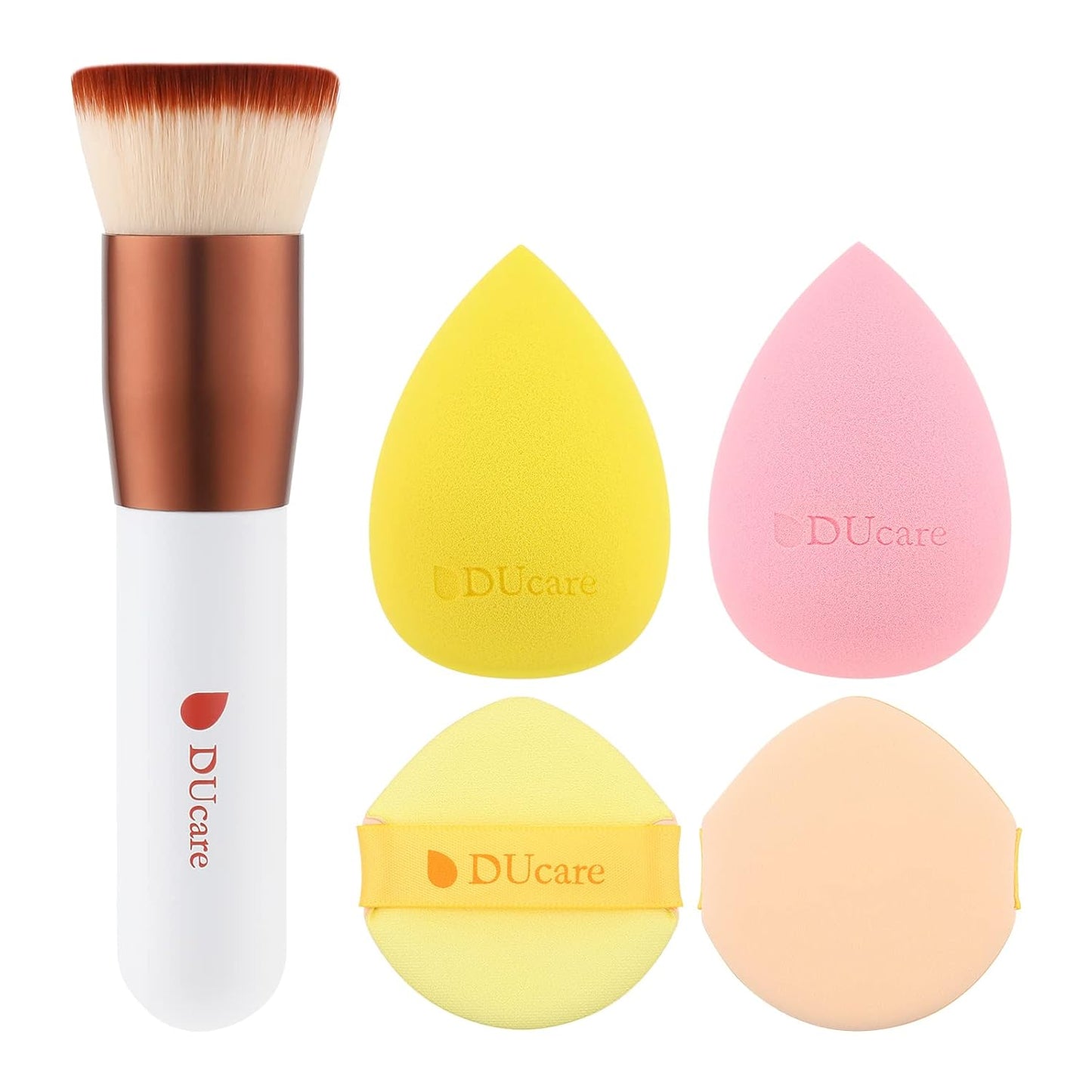 DUcare Large Flat Top Kabuki Foundation Brush Set - 3 Premium Brushes for Liquid, Cream & Powder Makeup | Buffing & Blending