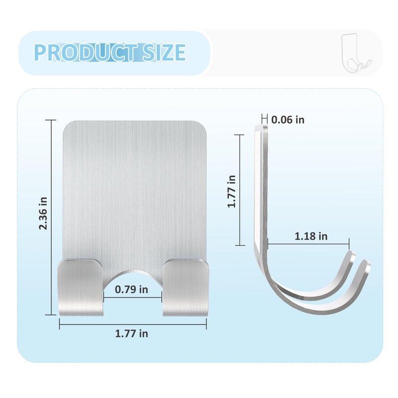 VIS'V Shower Wall Razor Holder, Metal Adhesive Razor Hooks for His and Hers, Waterproof, Silver, 2 Pcs