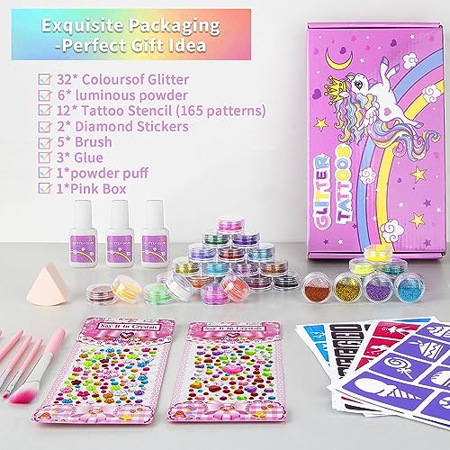 38-Color Temporary Glitter Tattoo Kit for Kids & Adults
