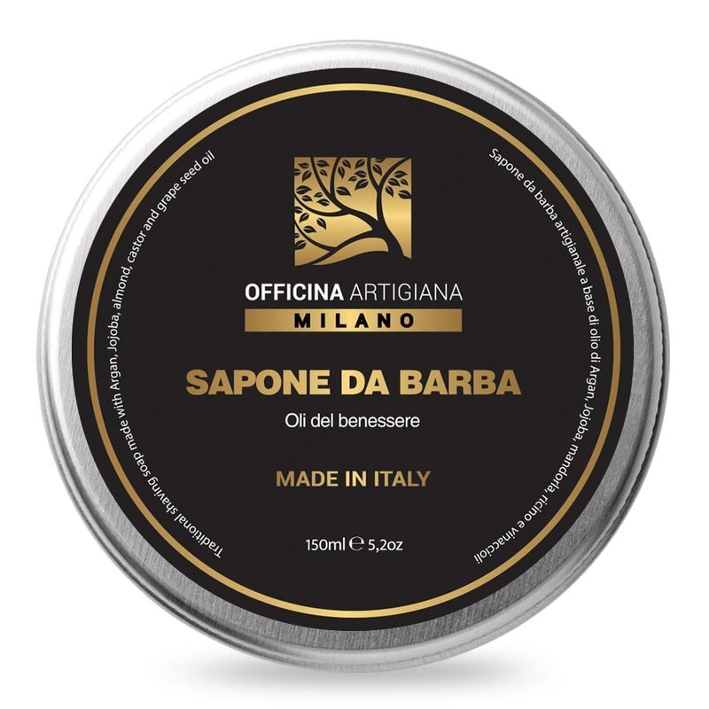 Officina Artigiana Milano Traditional/Original Shaving Soap 150 ml – Luxury Italian Artisan Wet Shaving Soap/Cream with 40% Wellness Oils & Shea Butter – Almond‑Scented – Vegan Skincare