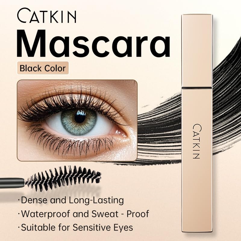 CATKIN Lash Lengthening Mascara - Volumizing, Clump-Free, Waterproof | Very Black, 7.5g for Dramatic Lashes