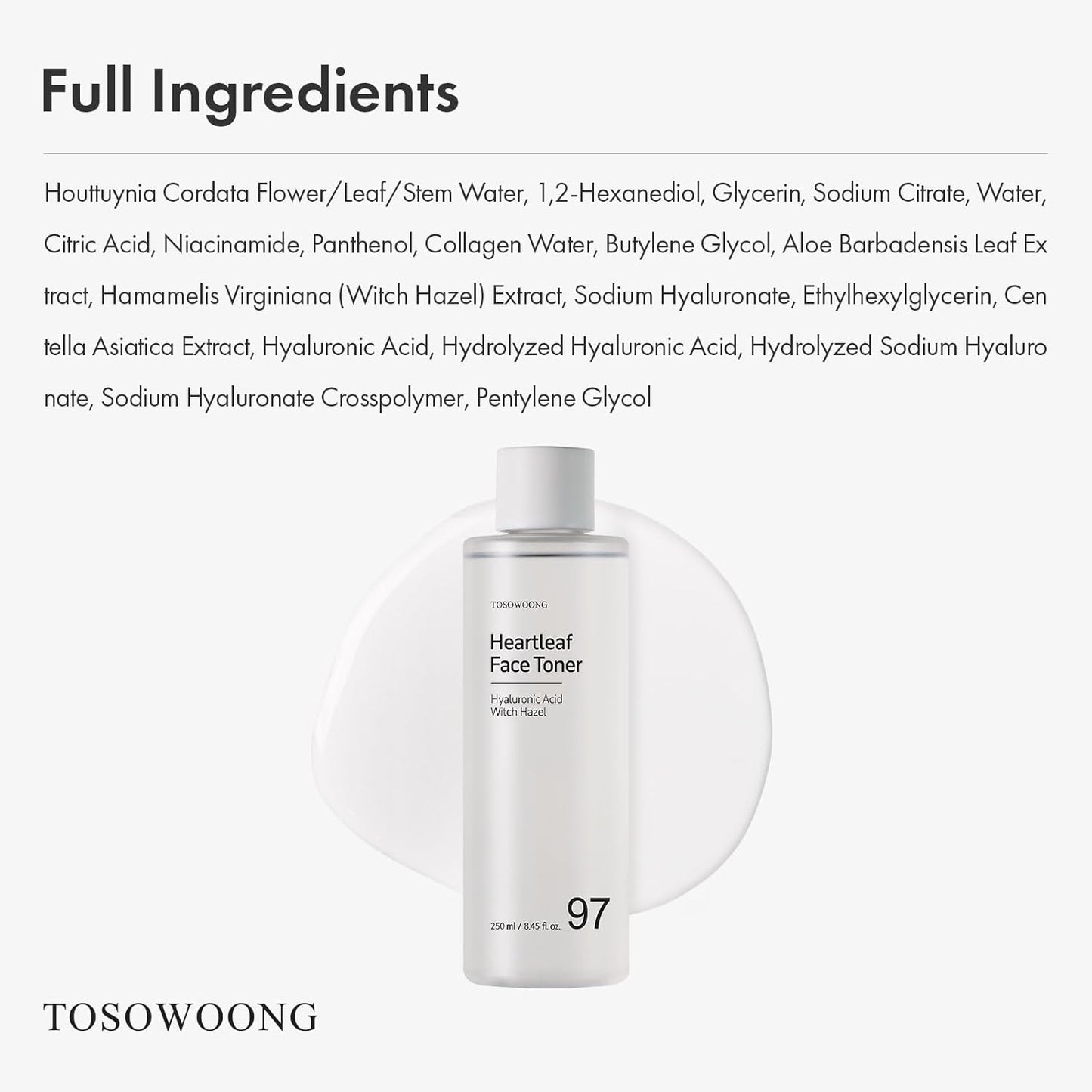 Heartleaf Face Toner - 970,200ppm Heartleaf Water, Centella & Hyaluronic Acid | Acne-Prone Skin, 250ml