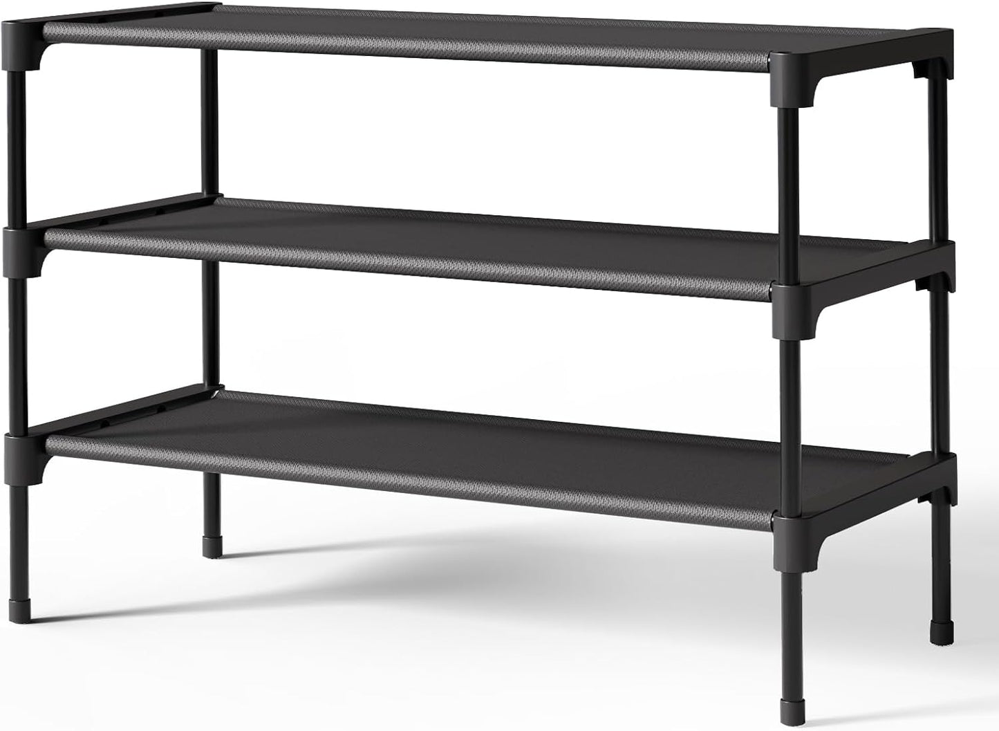 Kitsure Shoe Rack | Non-Woven 3-Tier Shoe Organizer for Closet & Entryway - 27.5" Wide, Black