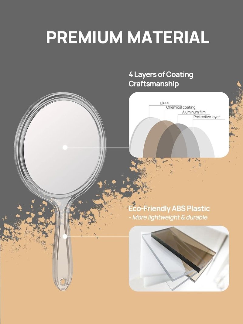Double-Sided Hand Mirror - 1X/3X Magnifying Handheld Mirror Set of 3 | Clear Finish