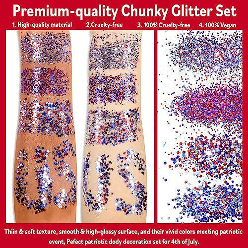 Allstarry Patriotic Body Glitter Set - 4 Colors for 4th of July & Olympics