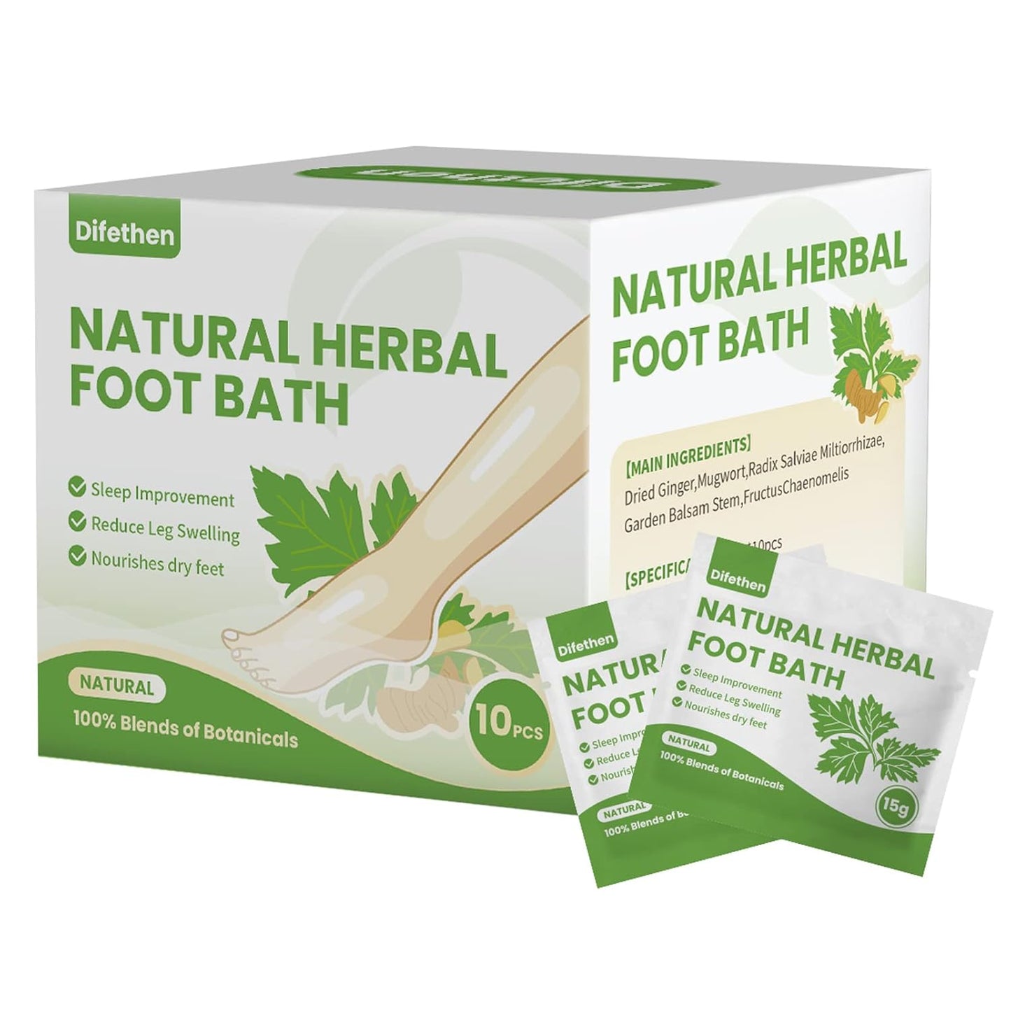 Mugwort Herbal Foot Soak Bag - Lymphatic Ginger Bath for Anti-Swelling | 15g Each, 10 Pack