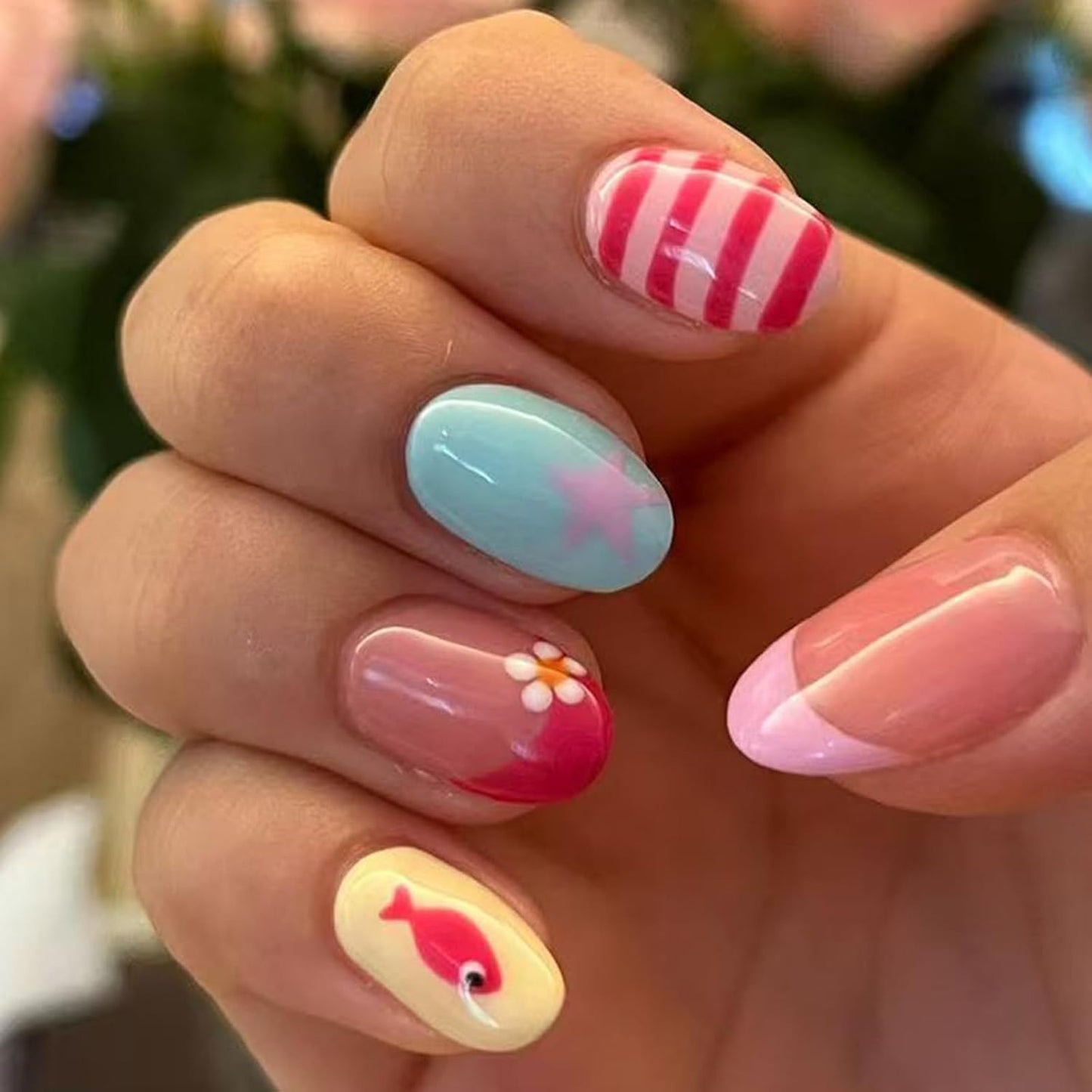 Medium Oval Press-On Nails - Glossy Summer Designs | Cute Orange, Reusable Full Cover Nails, 24 Pcs